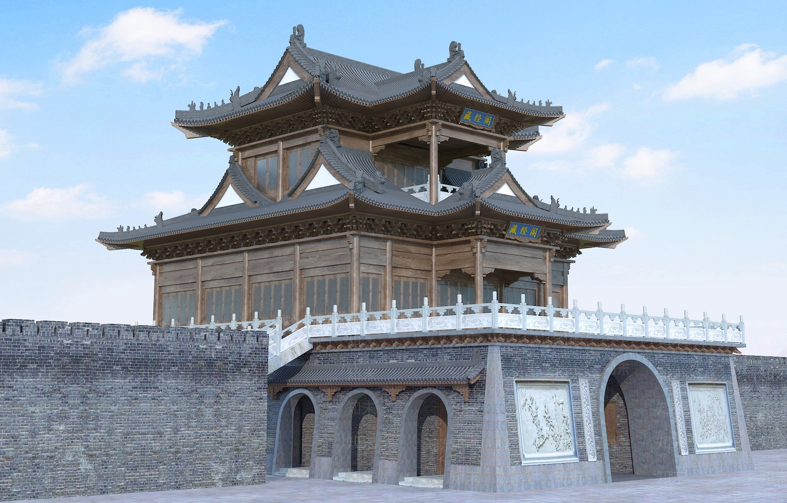 中式古建城门楼3D模型下载【ID:1133429875】