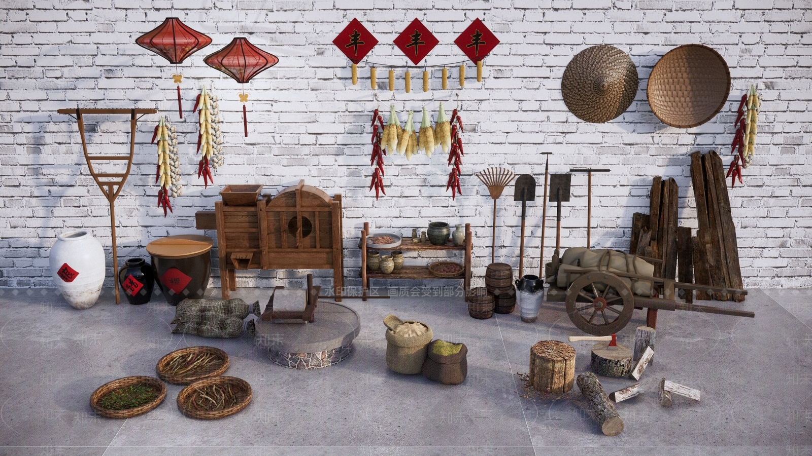 新中式农村农具用品SU模型下载【ID:1133440713】