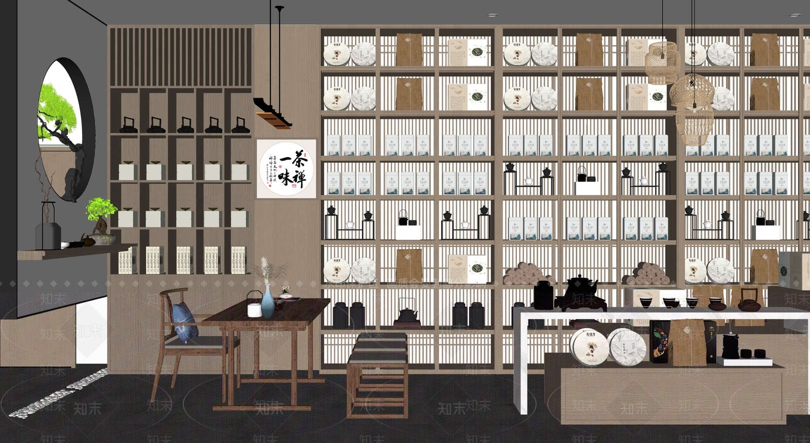 新中式茶叶店SU模型下载【ID:1133442663】