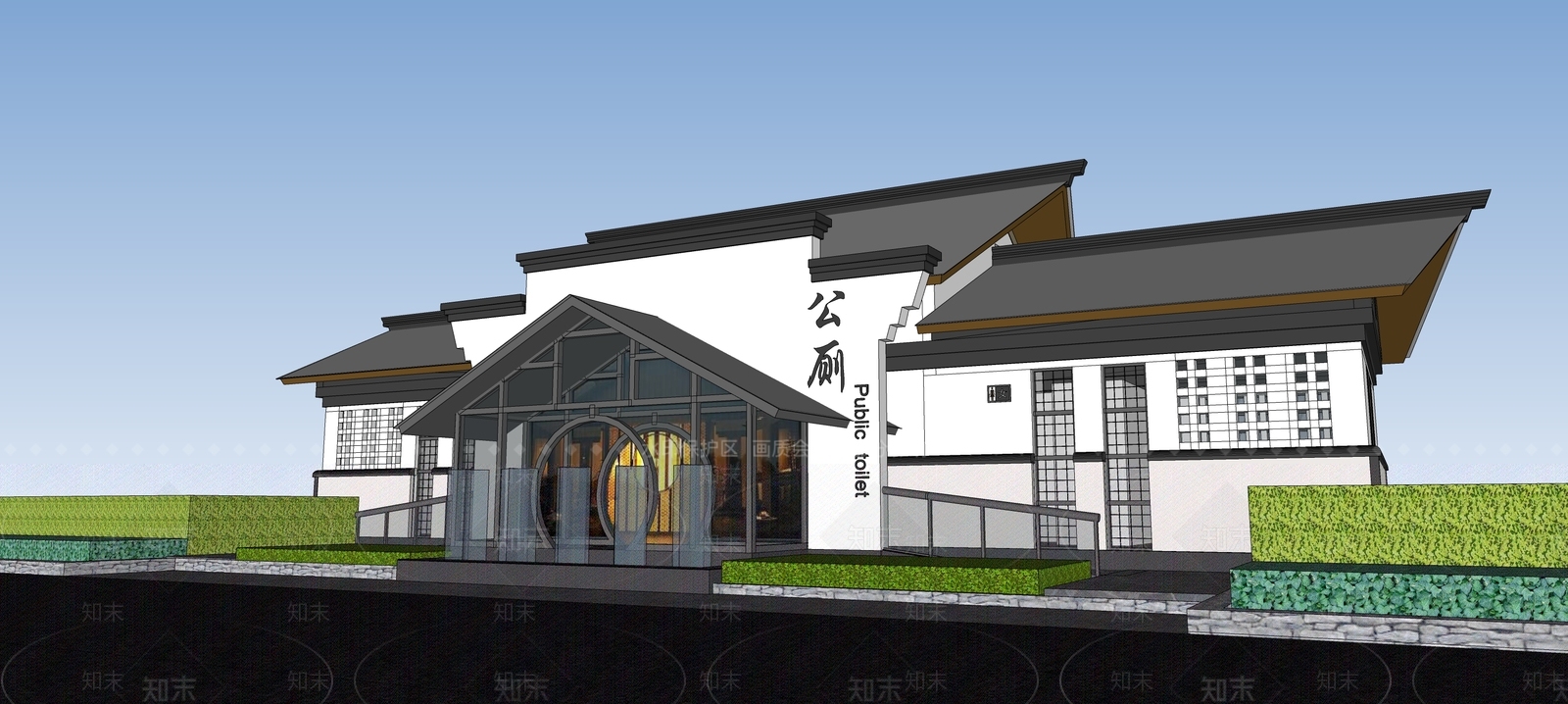 新中式公共厕所SU模型下载【ID:1133441494】