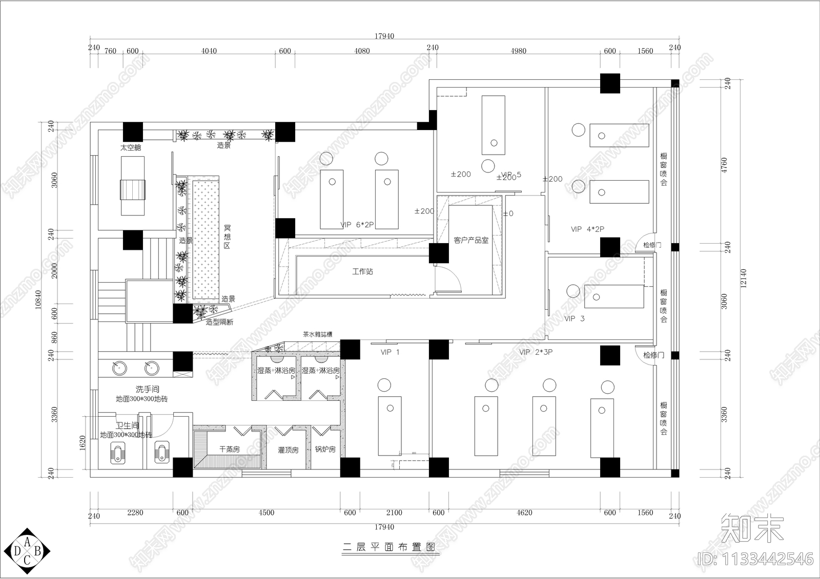 佐登妮丝专业美容cad施工图下载【ID:1133442546】