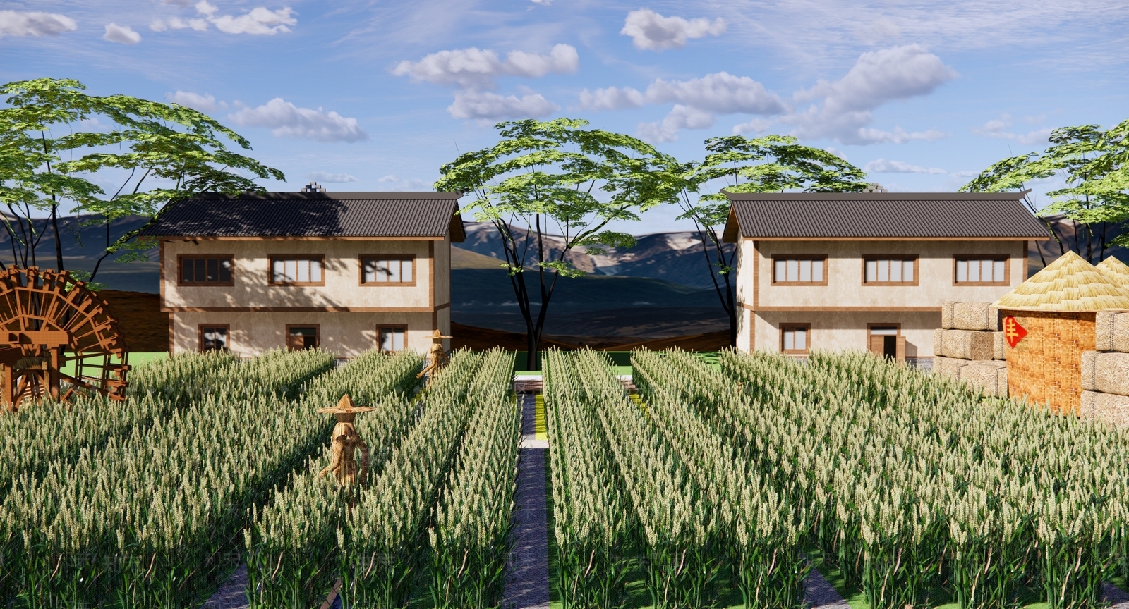新中式美丽乡村公园SU模型下载【ID:1133447939】