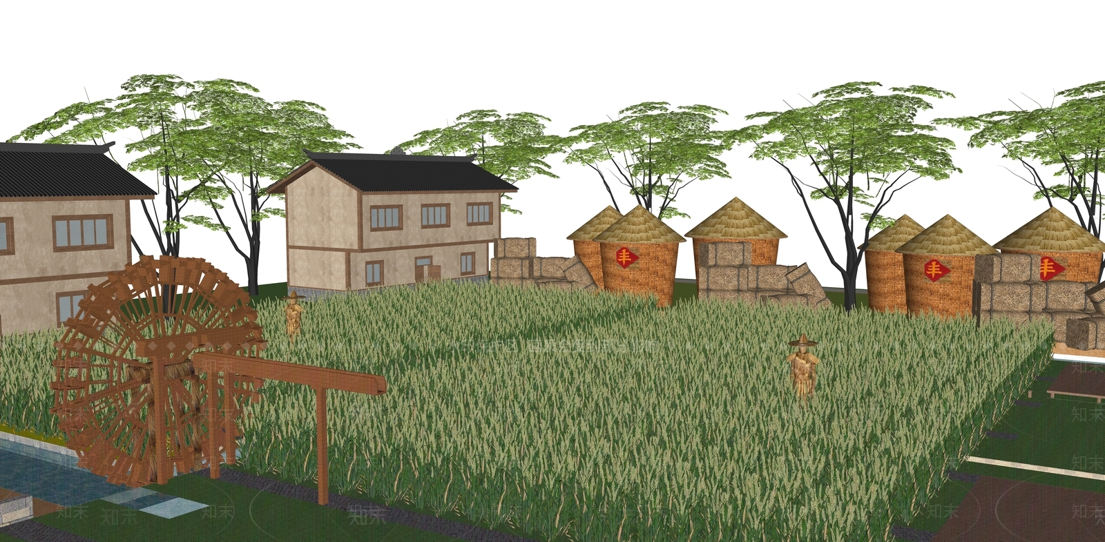 新中式美丽乡村公园SU模型下载【ID:1133447939】