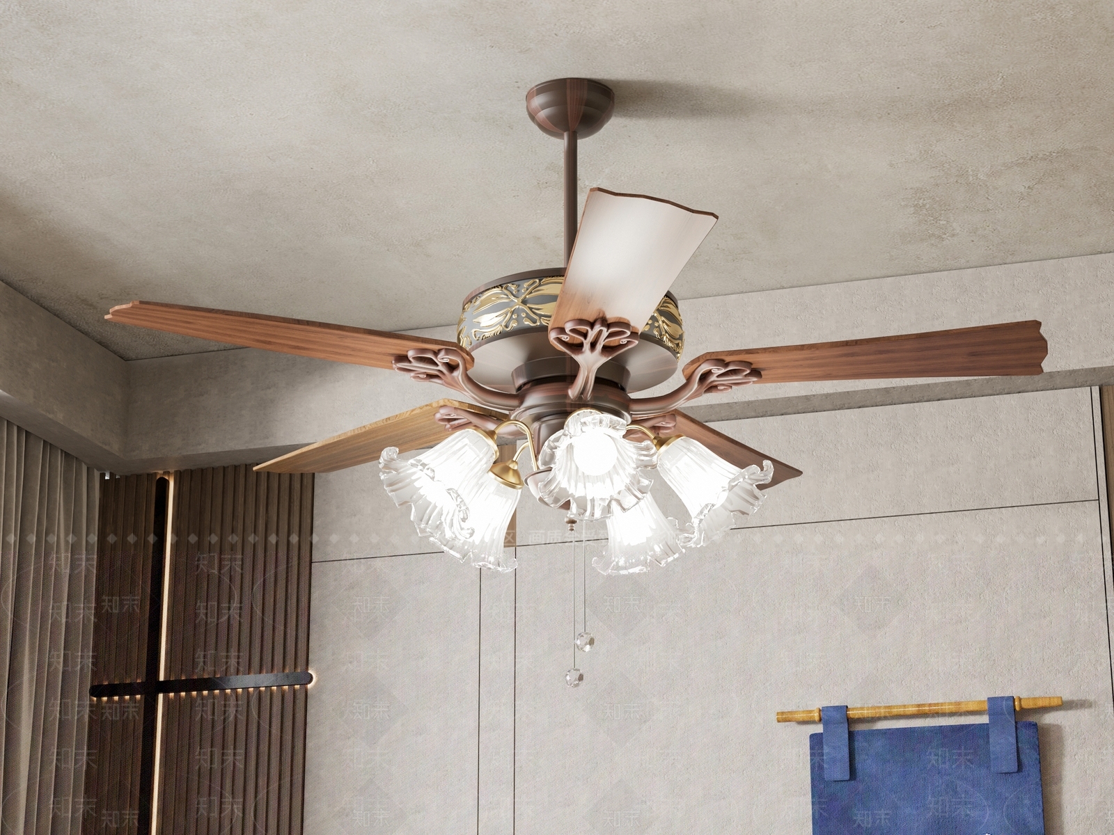 美式风扇吊灯3D模型下载【ID:1133464286】
