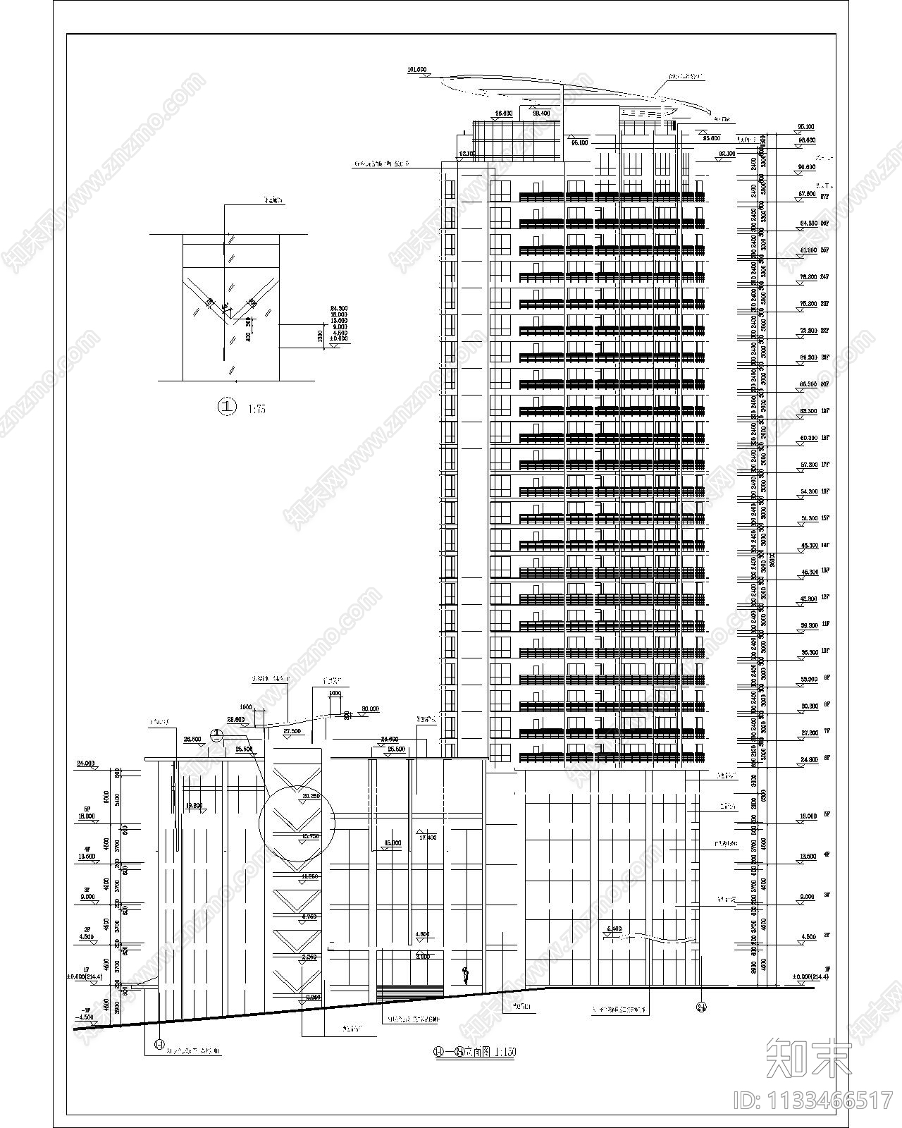 高层住宅建施图纸全套cad施工图下载【ID:1133466517】