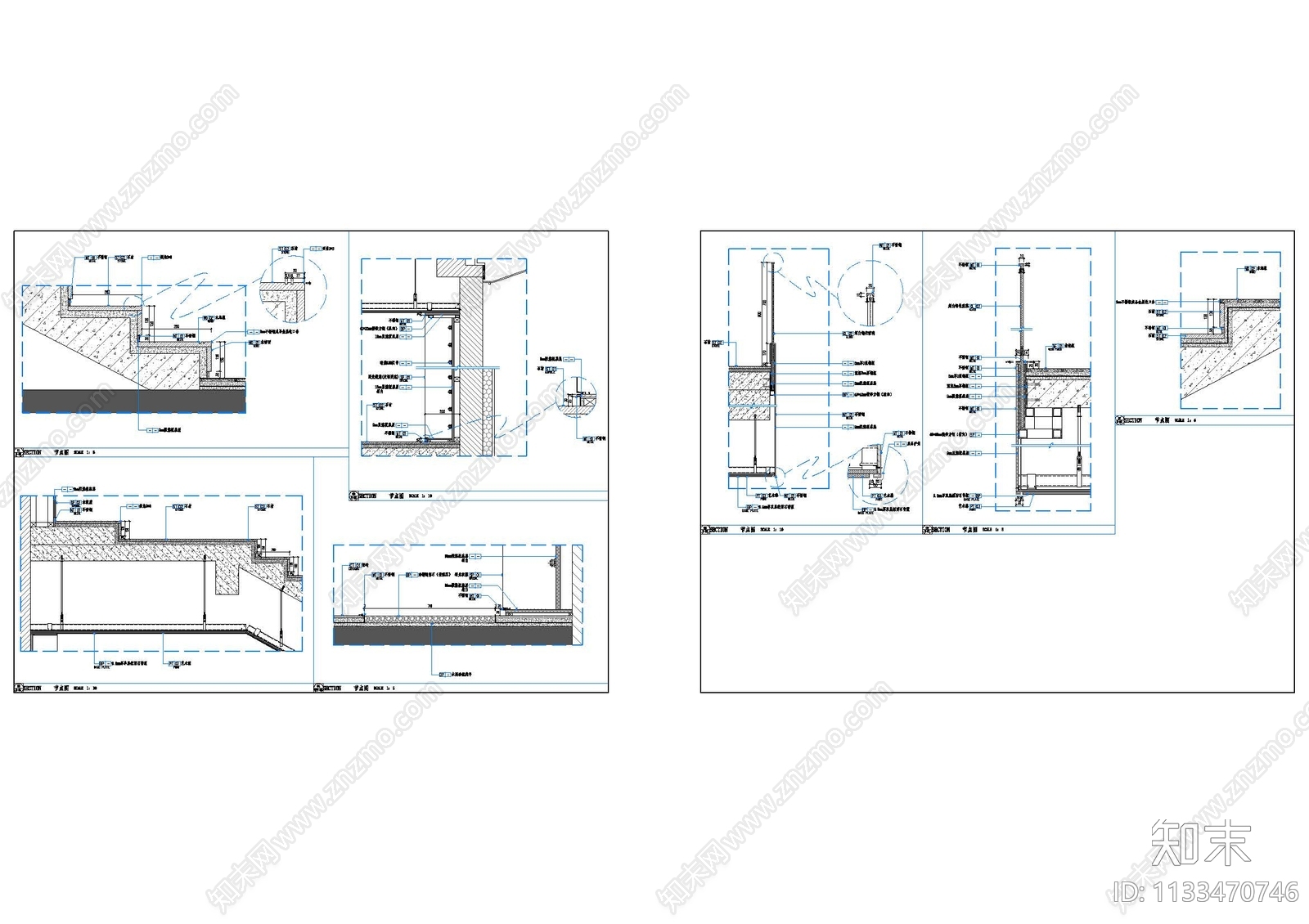 木纹楼梯踏步与钢化玻璃扶手大样施工图下载【ID:1133470746】