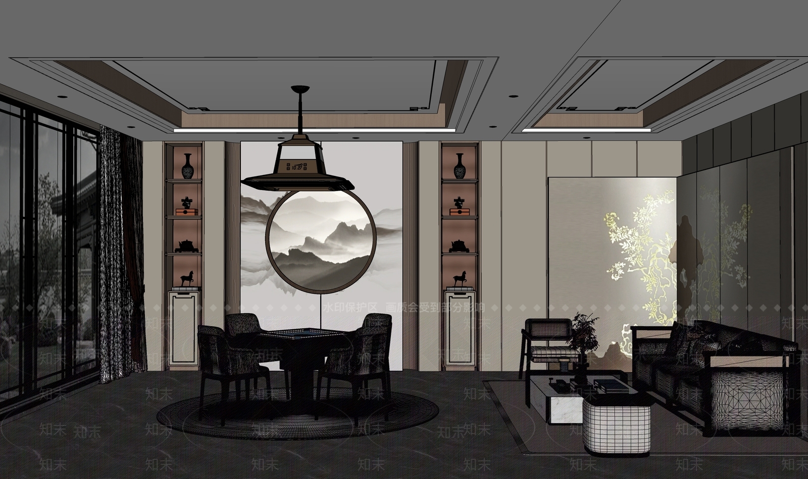 新中式棋牌室SU模型下载【ID:1133474277】