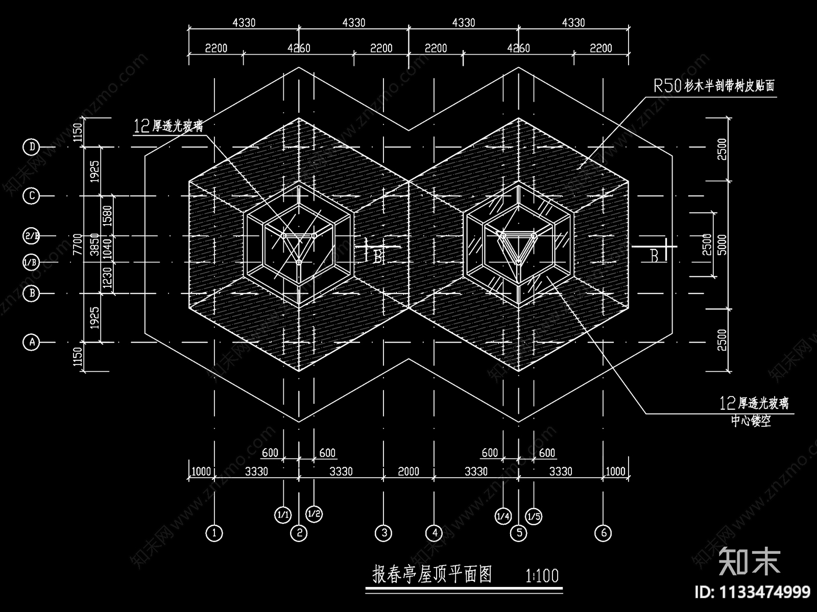 南方古建双亭六角亭建筑cad施工图下载【ID:1133474999】