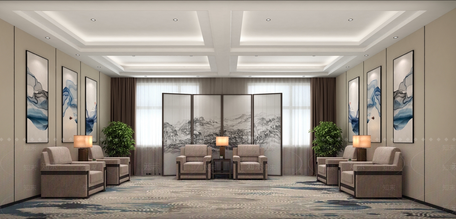 新中式会客厅3D模型下载【ID:1133479209】