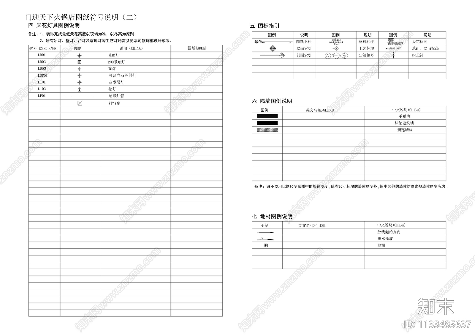 火锅店图纸目录说明图例材料表施工图下载【ID:1133485637】