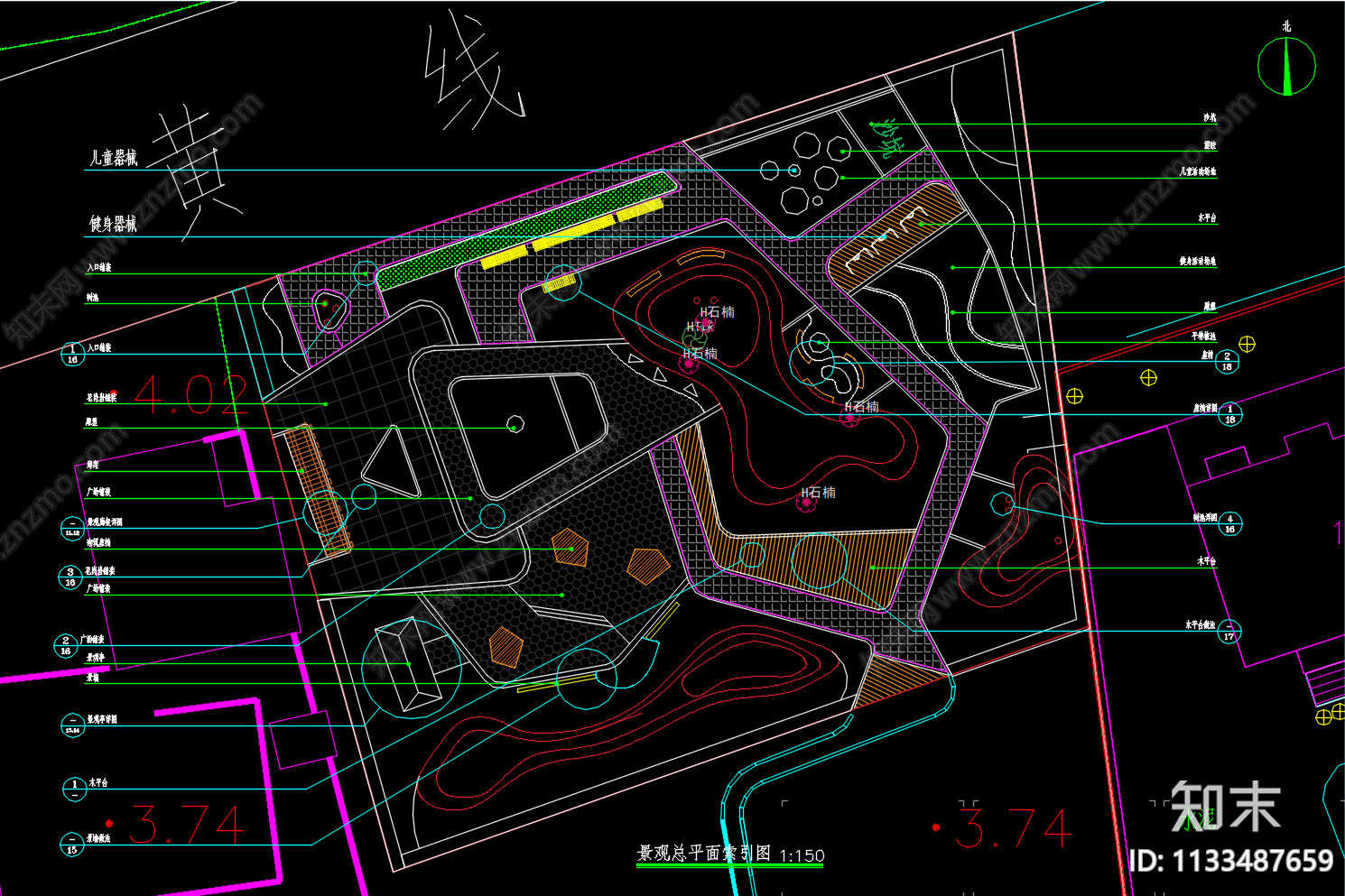 公园景观平面布置图cad施工图下载【ID:1133487659】