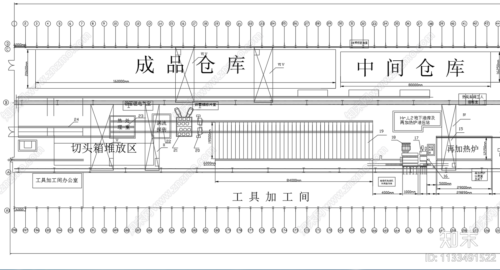 无缝钢管生产车间平面布置图cad施工图下载【ID:1133491522】