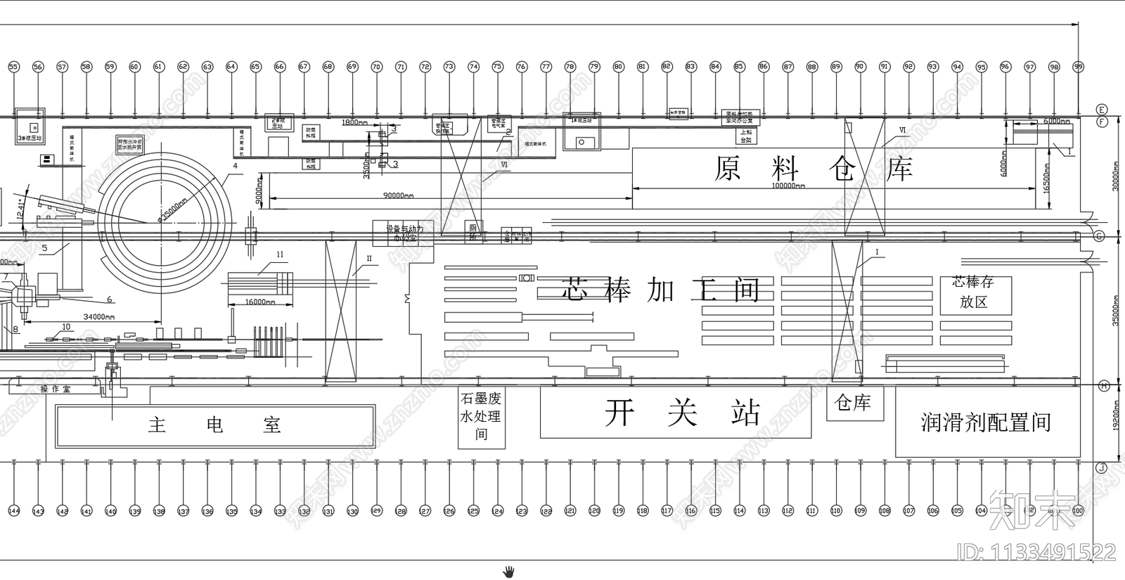无缝钢管生产车间平面布置图cad施工图下载【ID:1133491522】