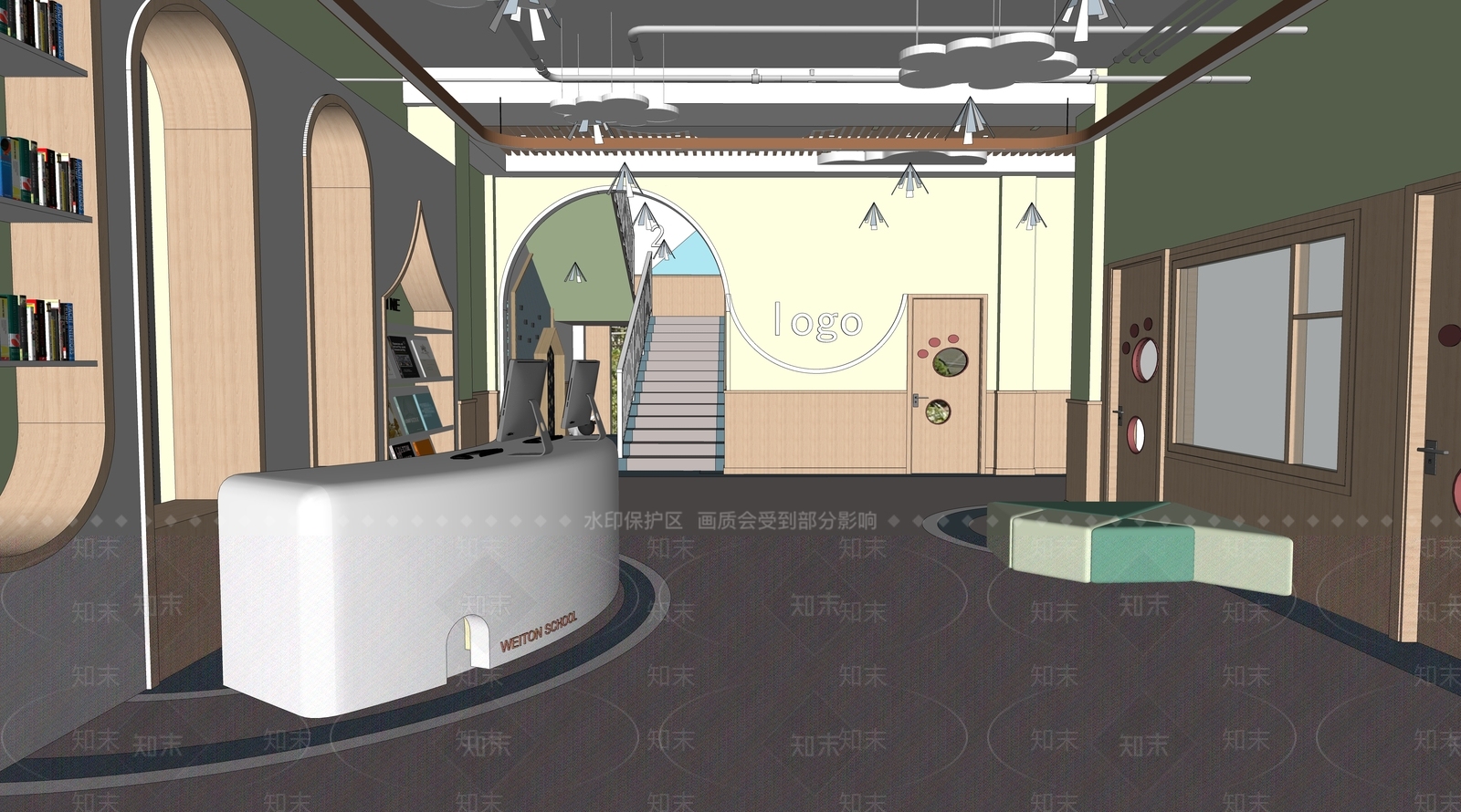 现代幼儿园办事大厅SU模型下载【ID:1133498234】