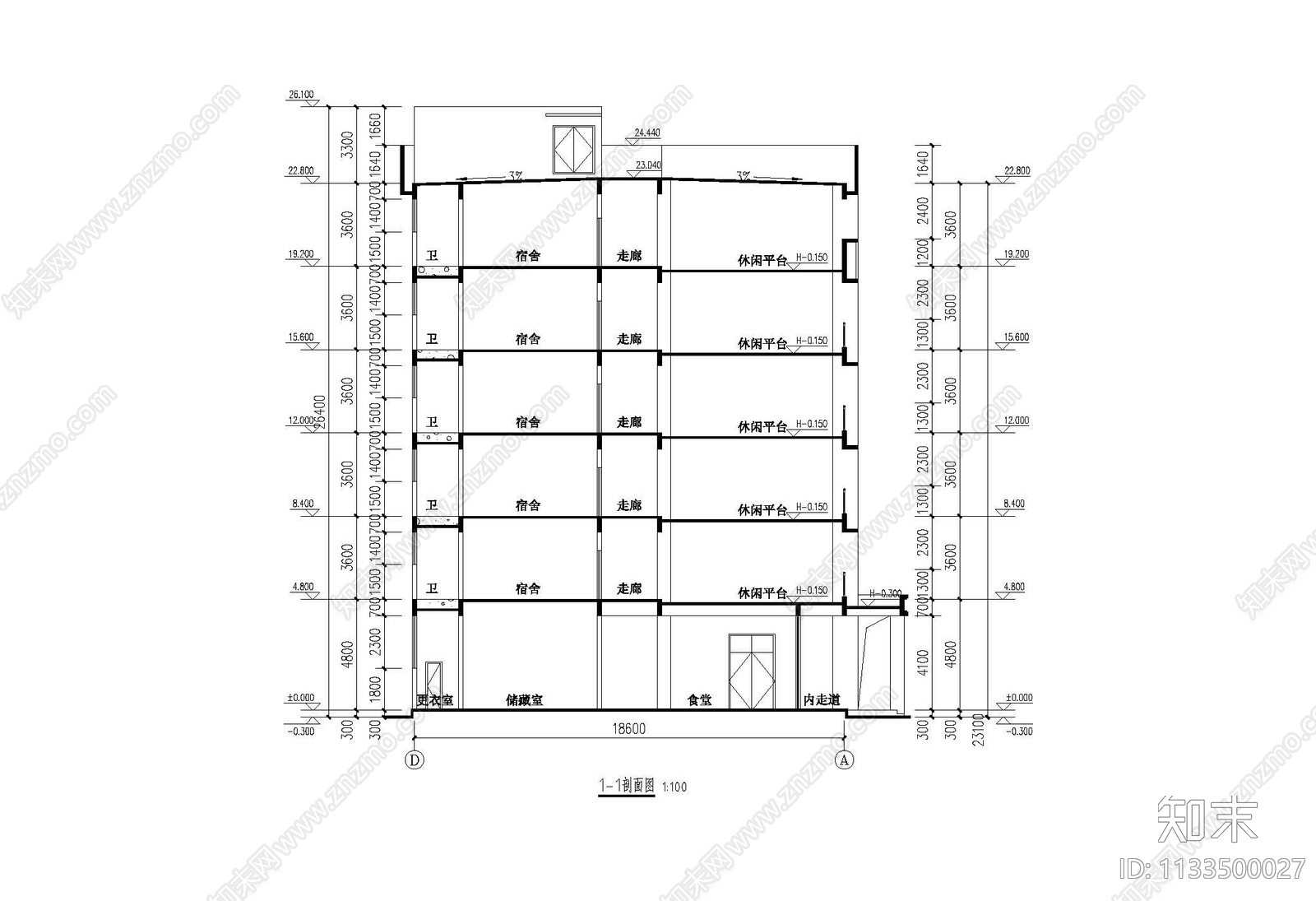 多层宿舍楼建筑cad施工图下载【ID:1133500027】