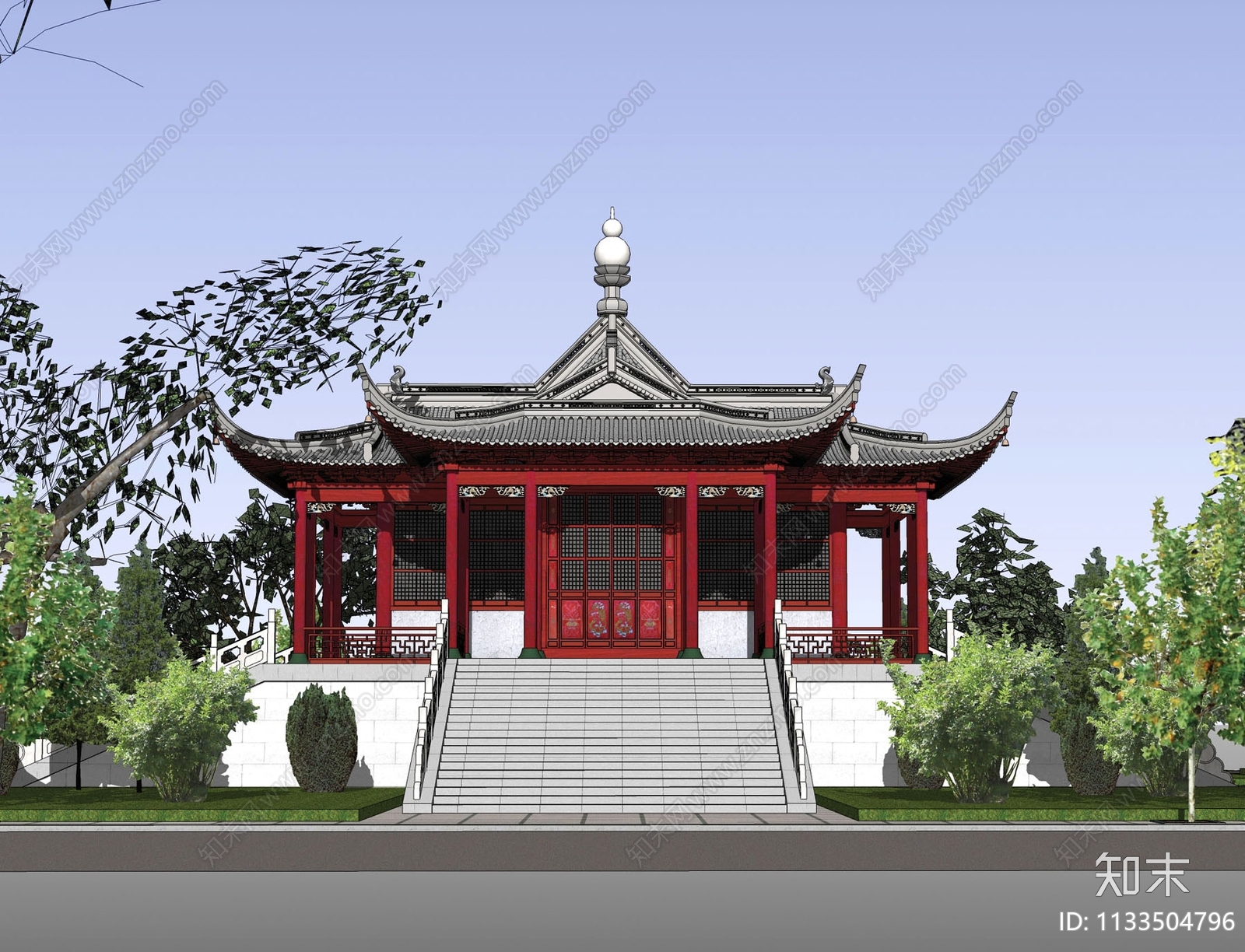 中式寺庙古建筑SU模型下载【ID:1133504796】