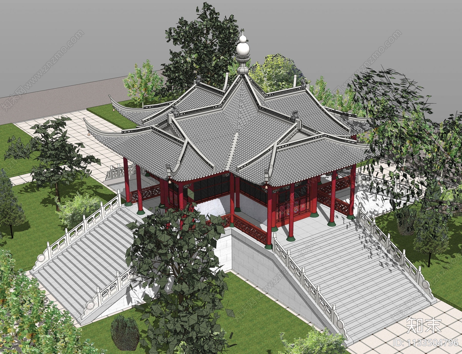 中式寺庙古建筑SU模型下载【ID:1133504796】