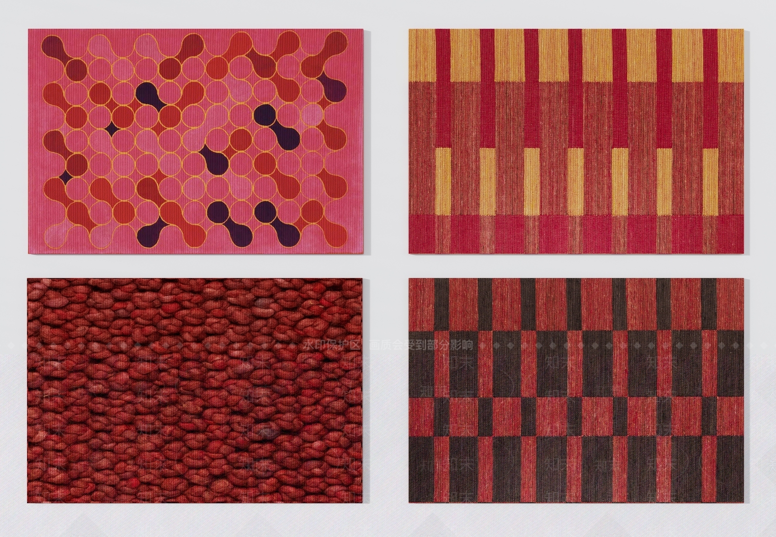 现代红色抽象艺术图案地毯组合3D模型下载【ID:1133505212】