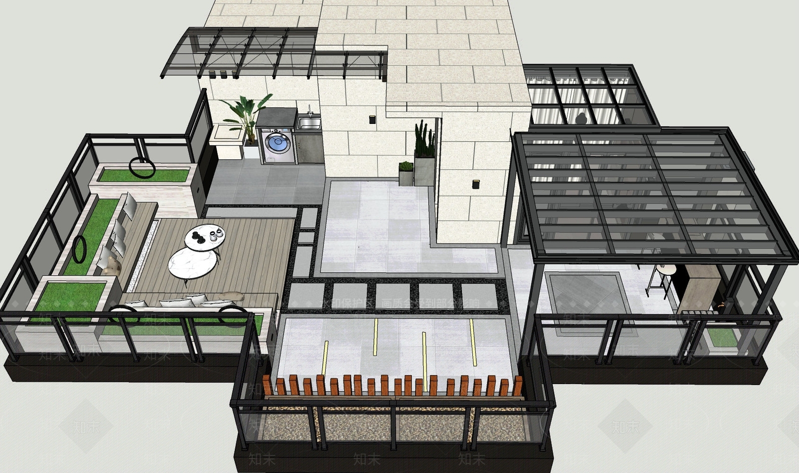 现代屋顶花园SU模型下载【ID:1133508288】