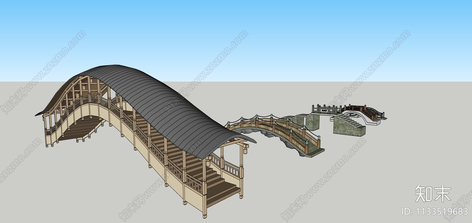 中式景观桥SU模型下载【ID:1133519683】