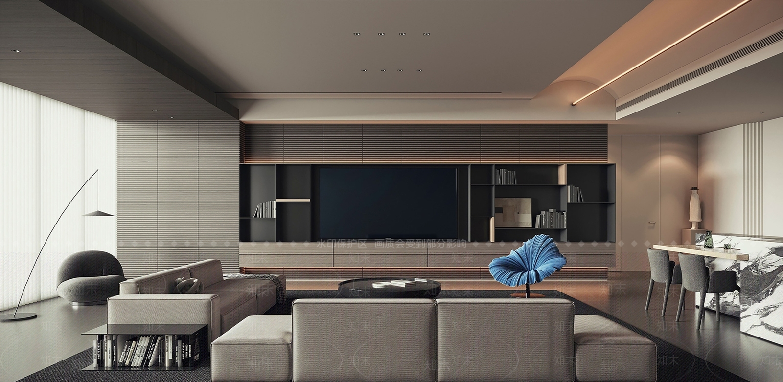 现代客餐厅SU模型精品下载_SketchUp模型_知末网