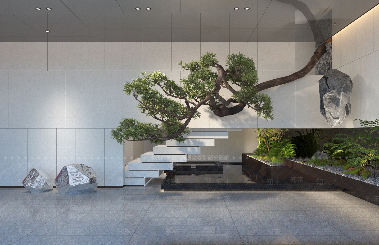 新中式大厅景观造景3D模型下载【ID:1133523458】