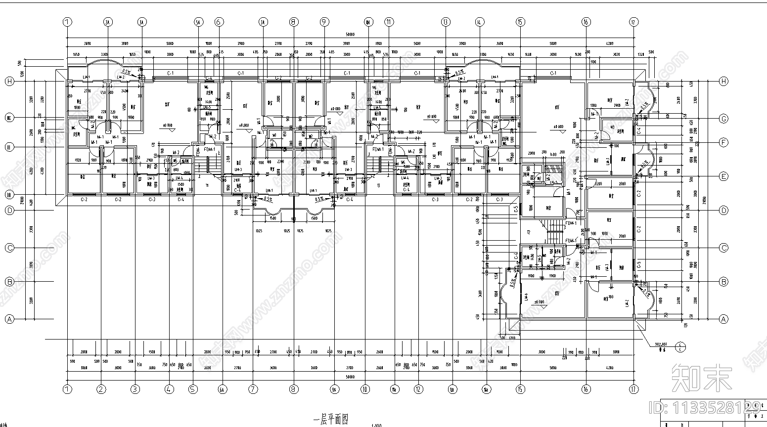 武汉某L型公寓建筑cad施工图下载【ID:1133528129】