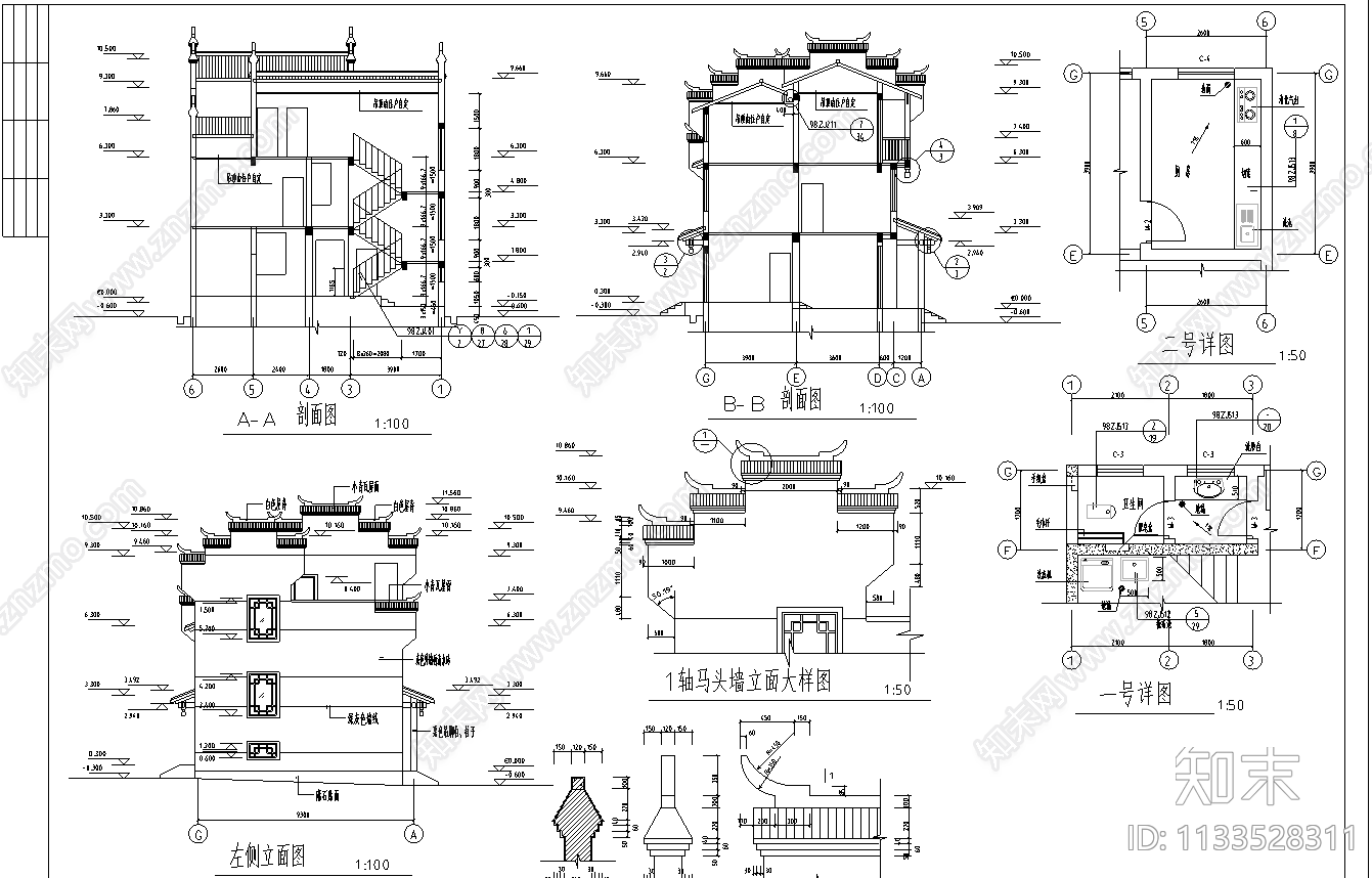 湘西吊角住宅楼cad施工图下载【ID:1133528311】