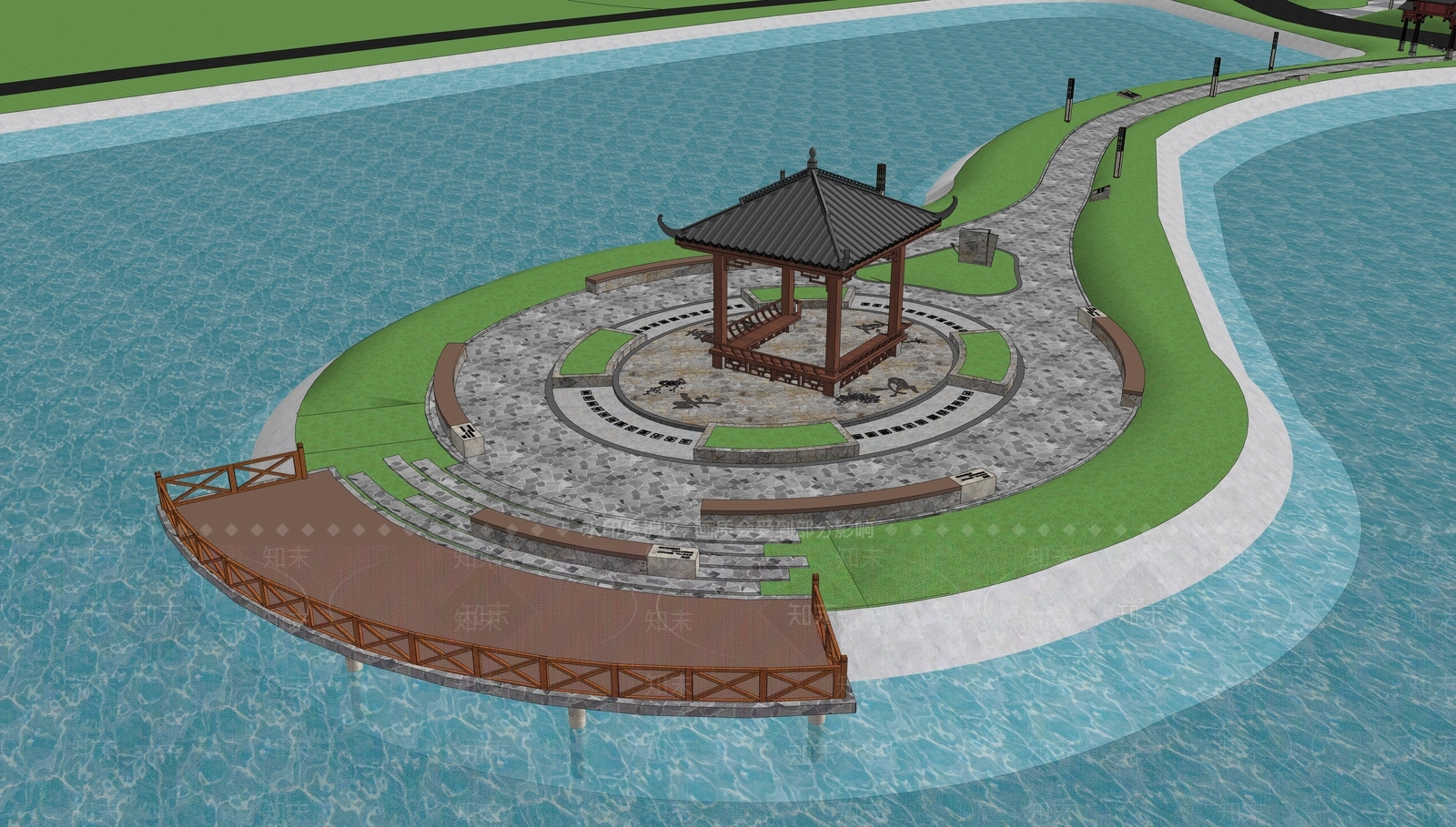 中式乡村广场景观SU模型下载【ID:1133530230】