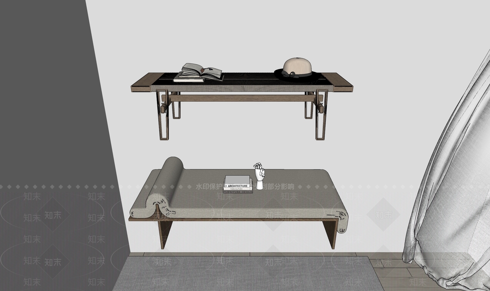 现代床尾凳SU模型下载【ID:1133533163】