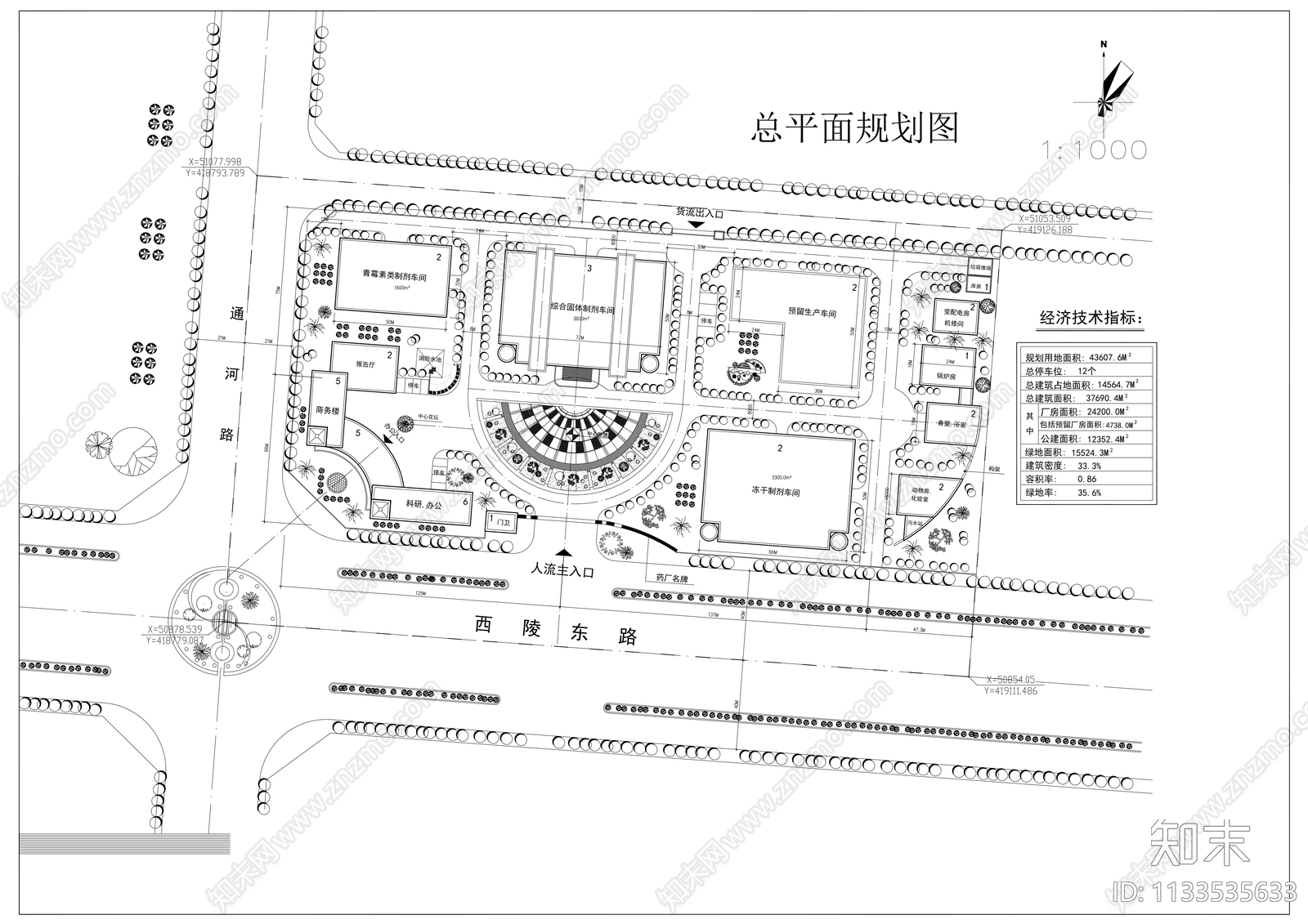 工业园区总平面景观规划图施工图下载【ID:1133535633】