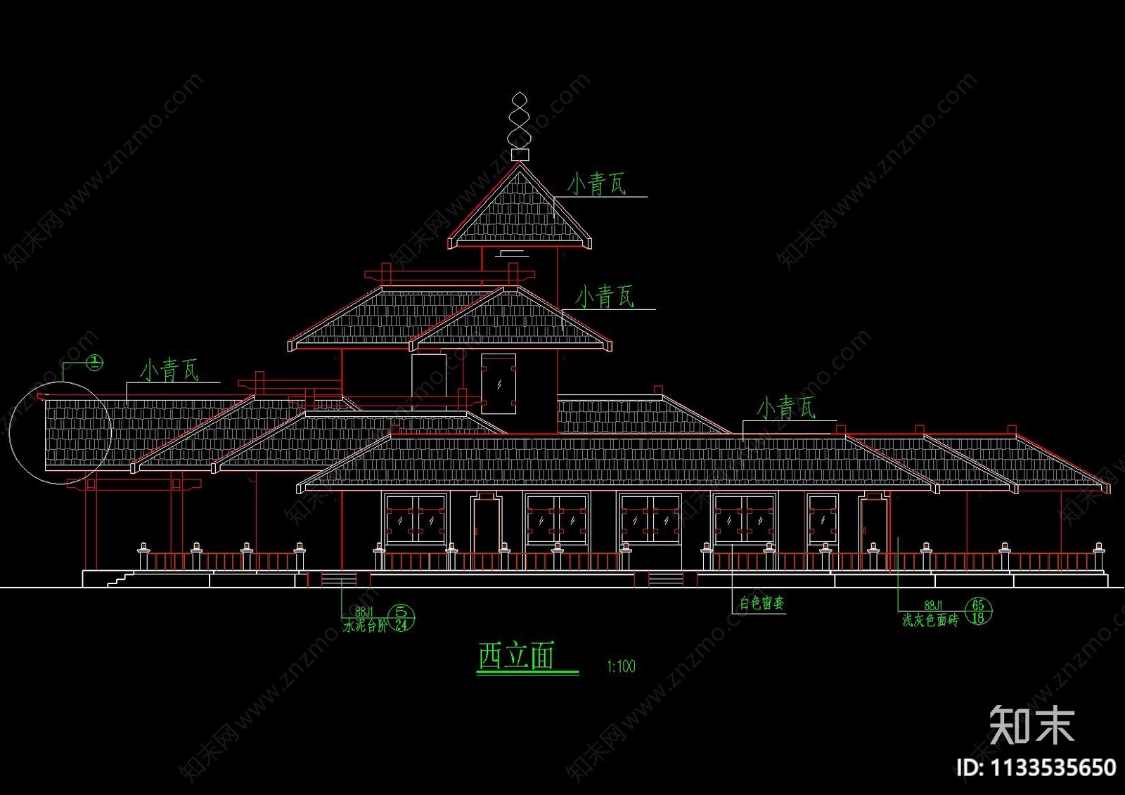 中式仿古建筑cad施工图下载【ID:1133535650】