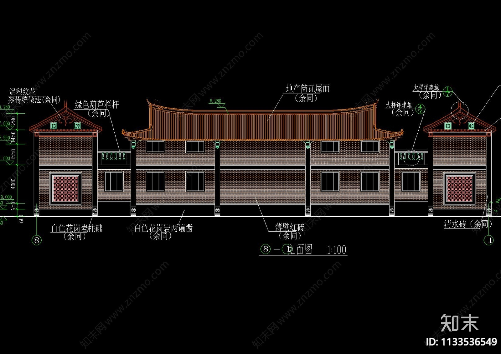 中式古建江南风建筑cad施工图下载【ID:1133536549】