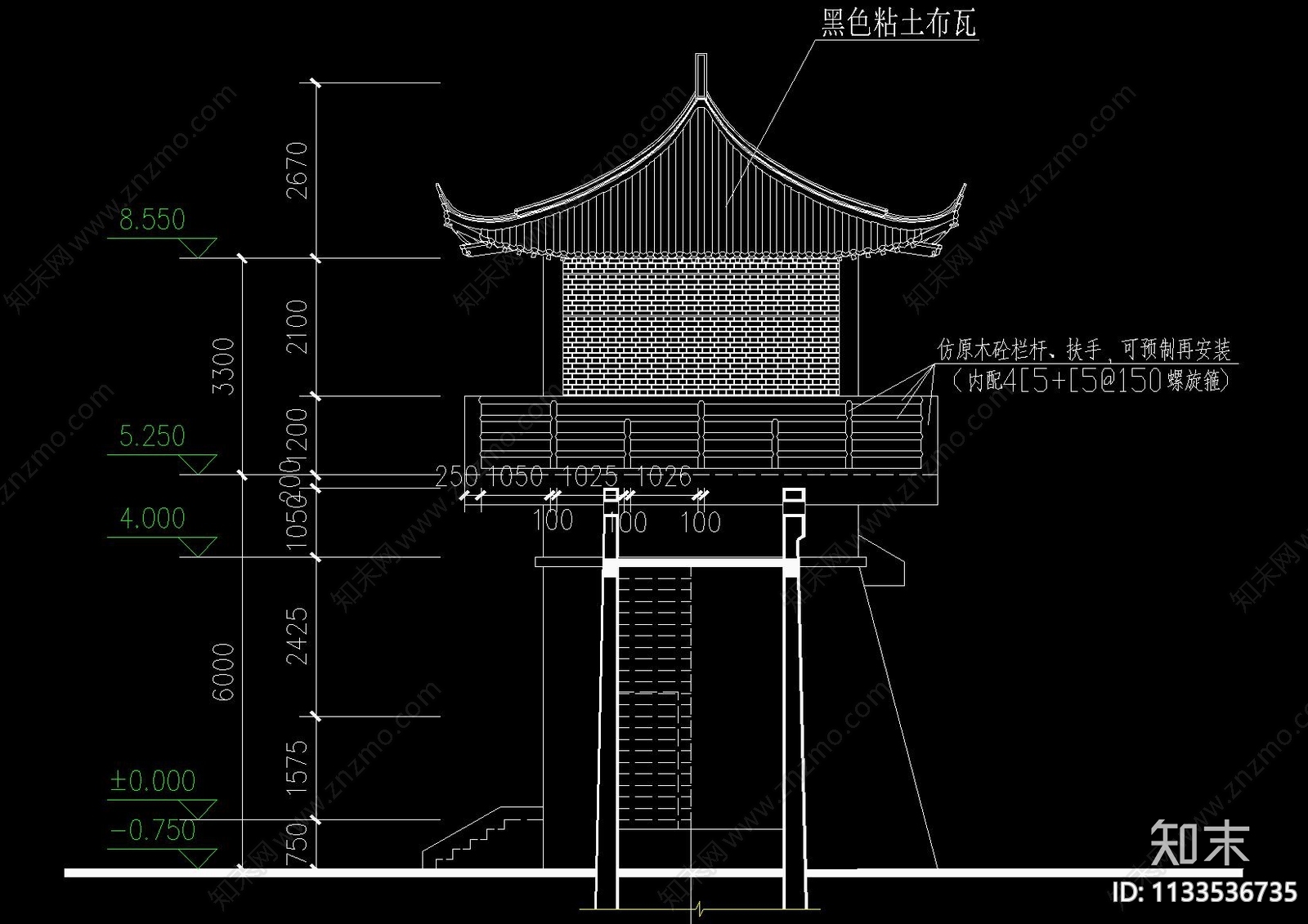 中式古山门城墙建筑cad施工图下载【ID:1133536735】