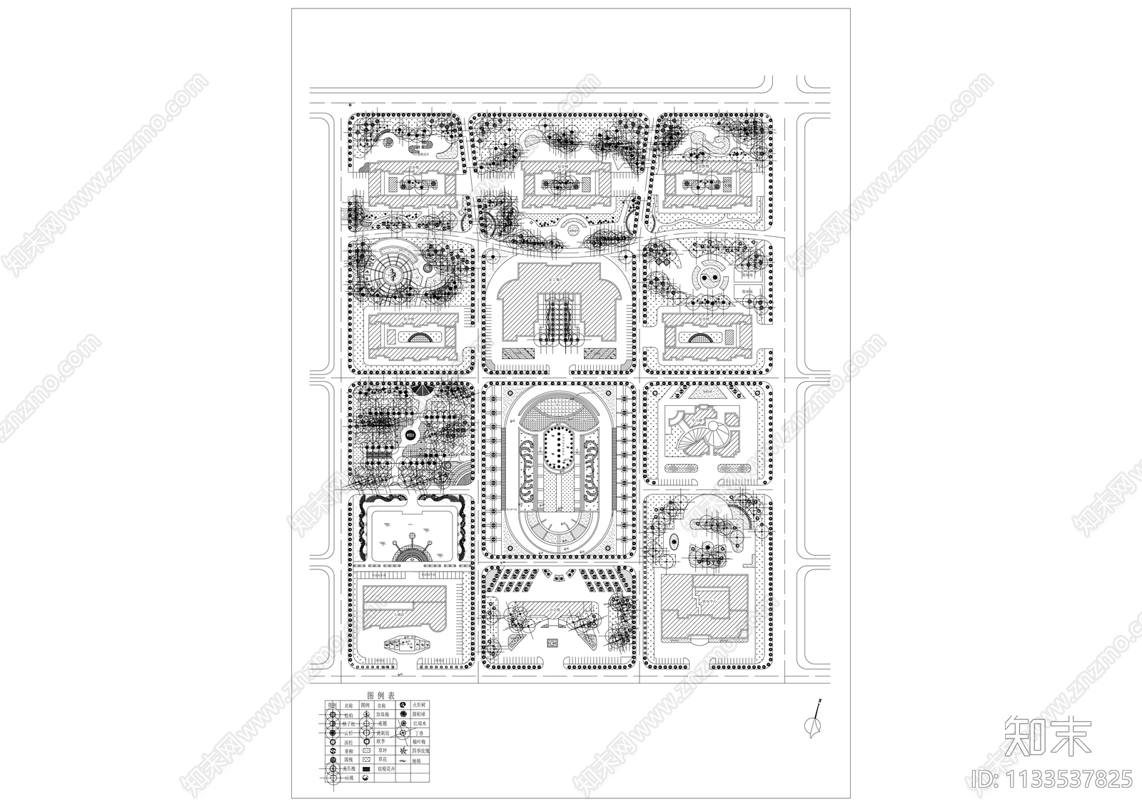 工业园景观绿化平面图cad施工图下载【ID:1133537825】