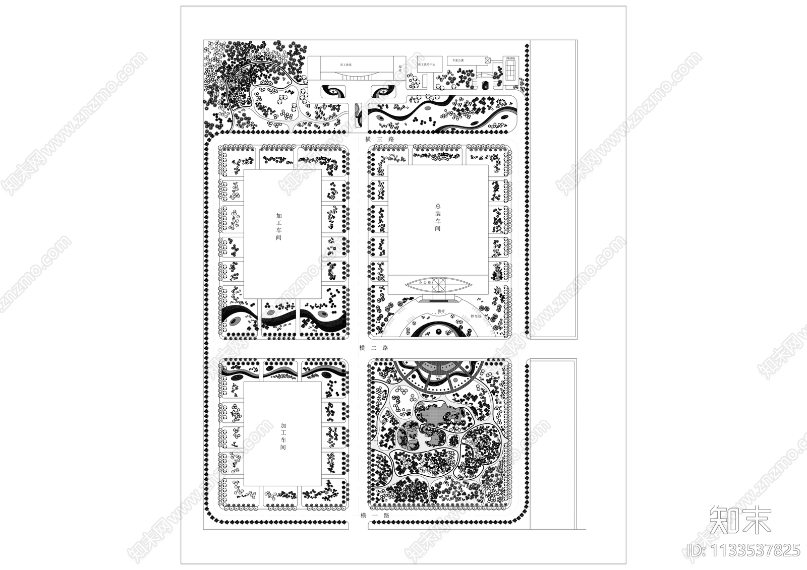 工业园景观绿化平面图cad施工图下载【ID:1133537825】