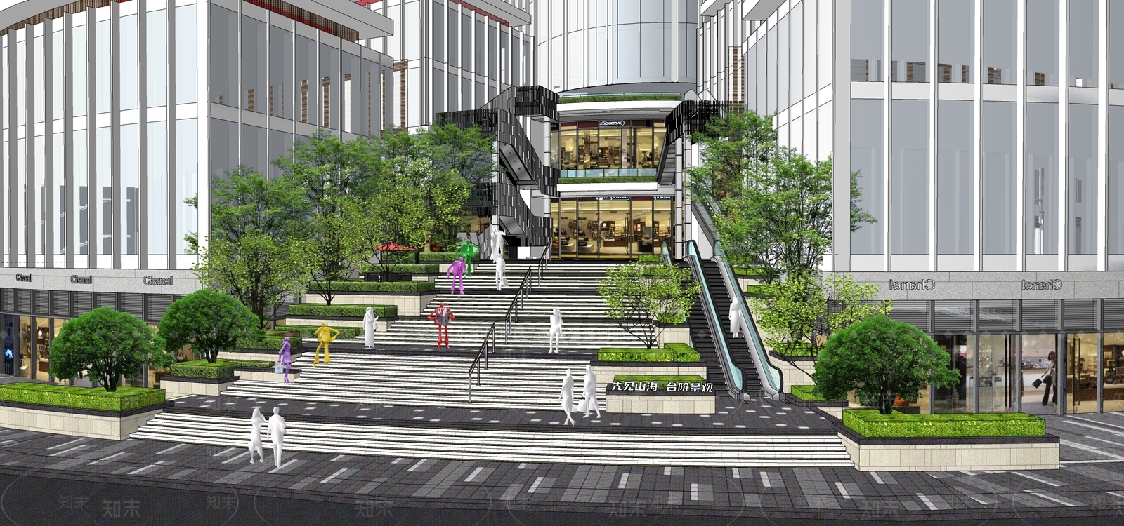 现代台阶景观SU模型下载【ID:1133546583】