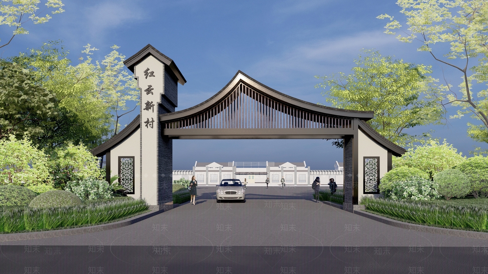 新中式乡村入口SU模型下载【ID:1133547500】