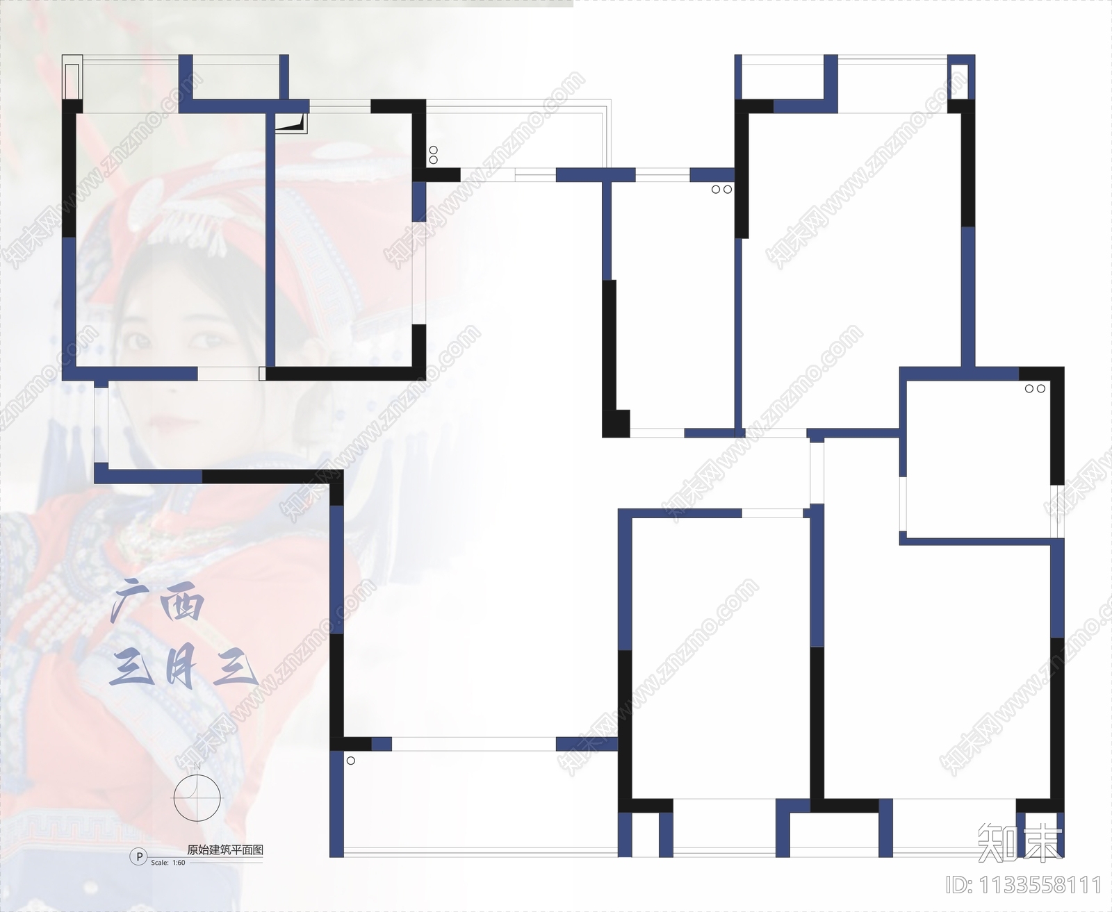 143平家装平面布置图cad施工图下载【ID:1133558111】