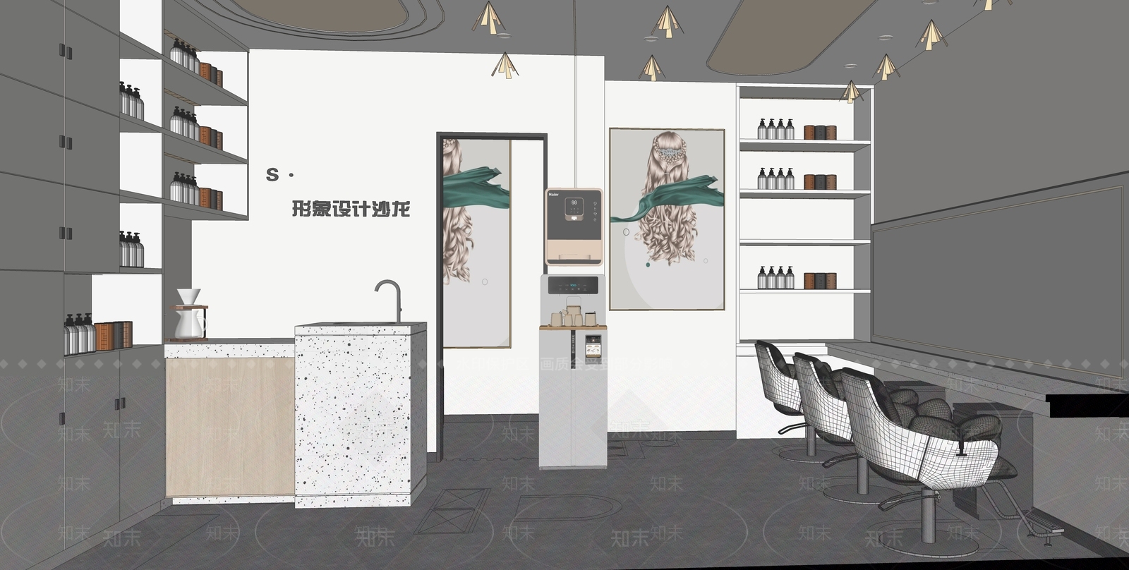 现代风格理发店SU模型下载【ID:1133564639】