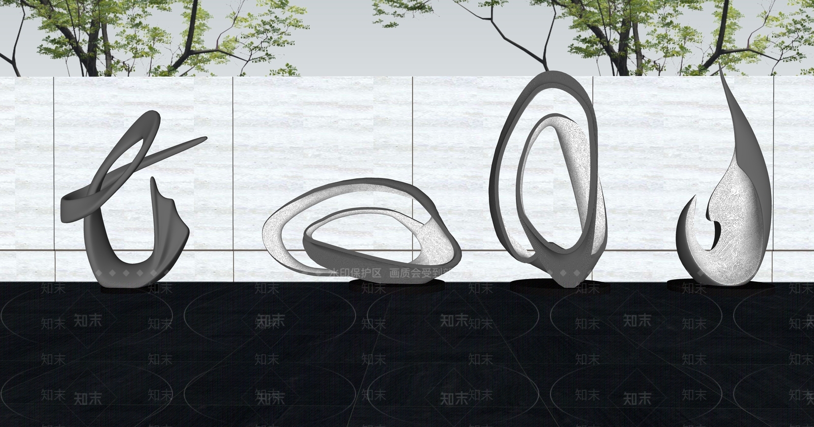 现代抽象异形曲线雕塑合集SU模型下载【ID:1133564934】