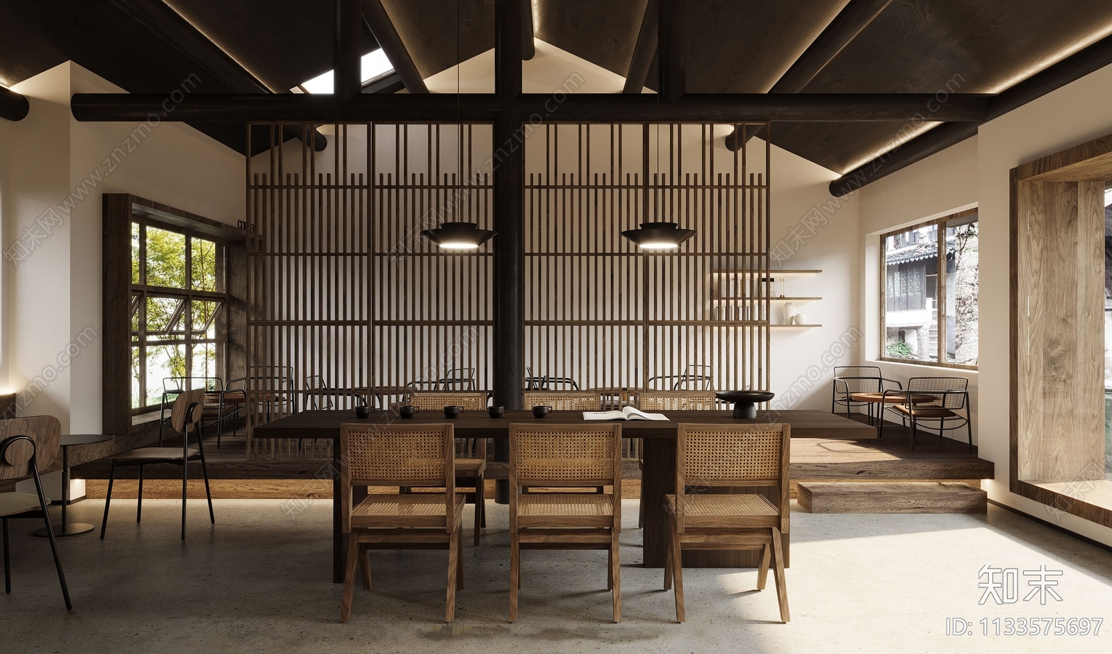 新中式咖啡厅3D模型下载【ID:1133575697】_知末3d模型网