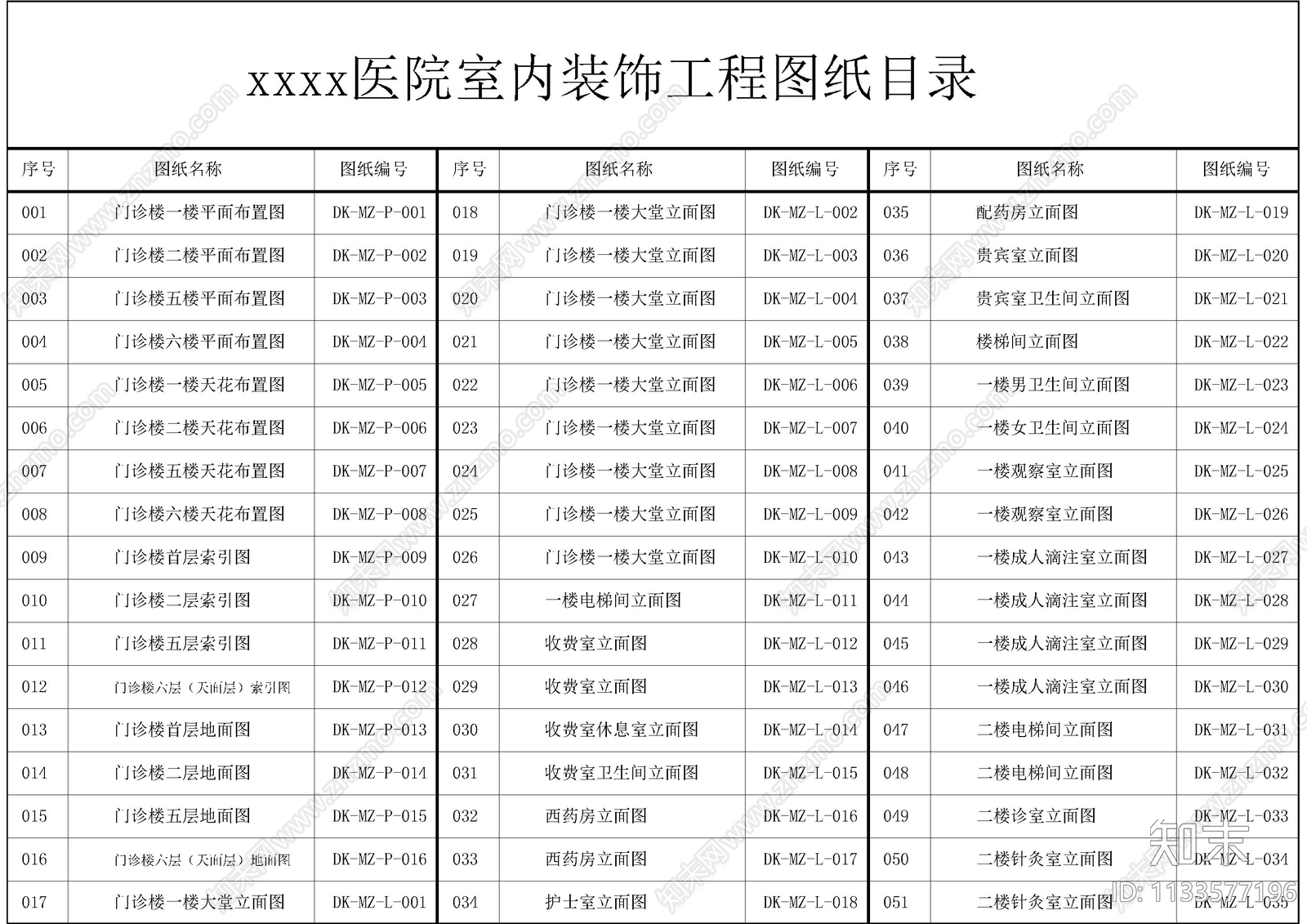 医院装修图目录说明材料表cad施工图下载【ID:1133577196】