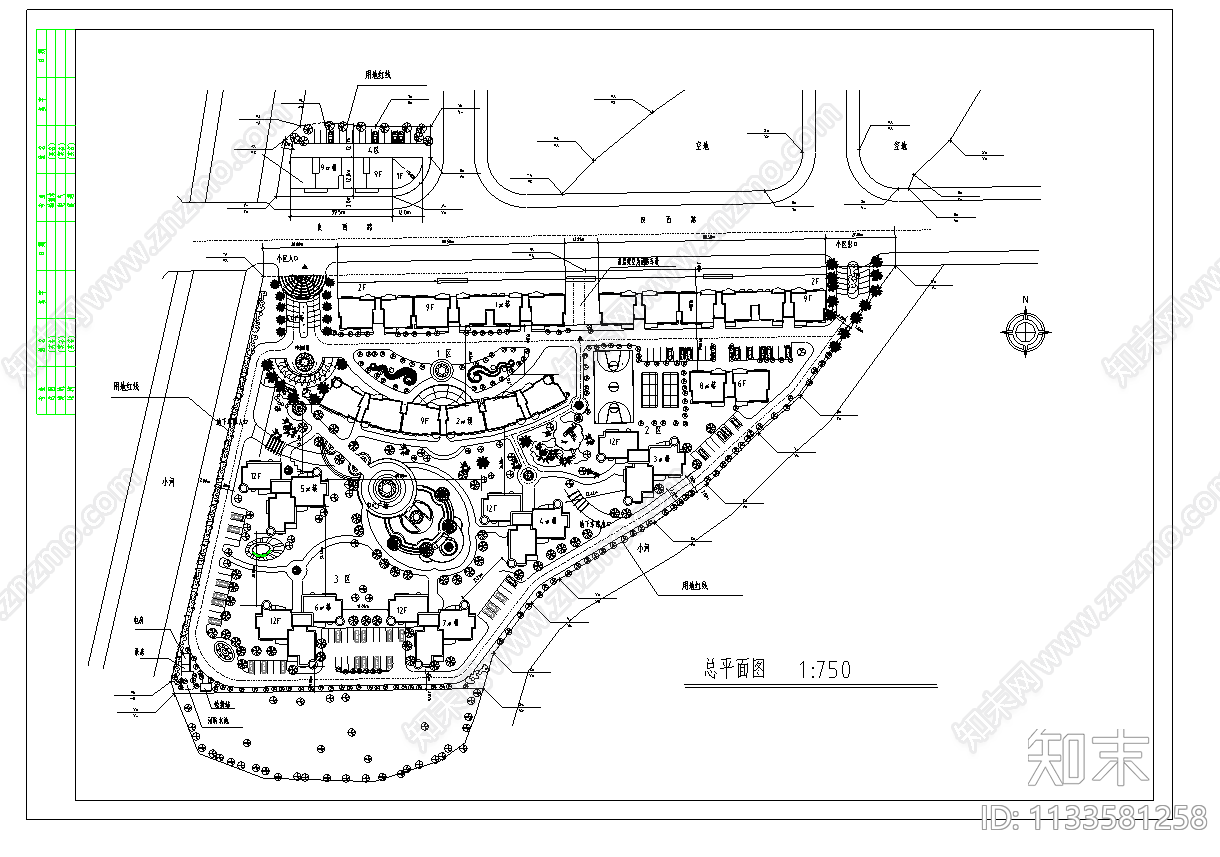 某小高层住宅区景观规划平面图施工图下载【ID:1133581258】