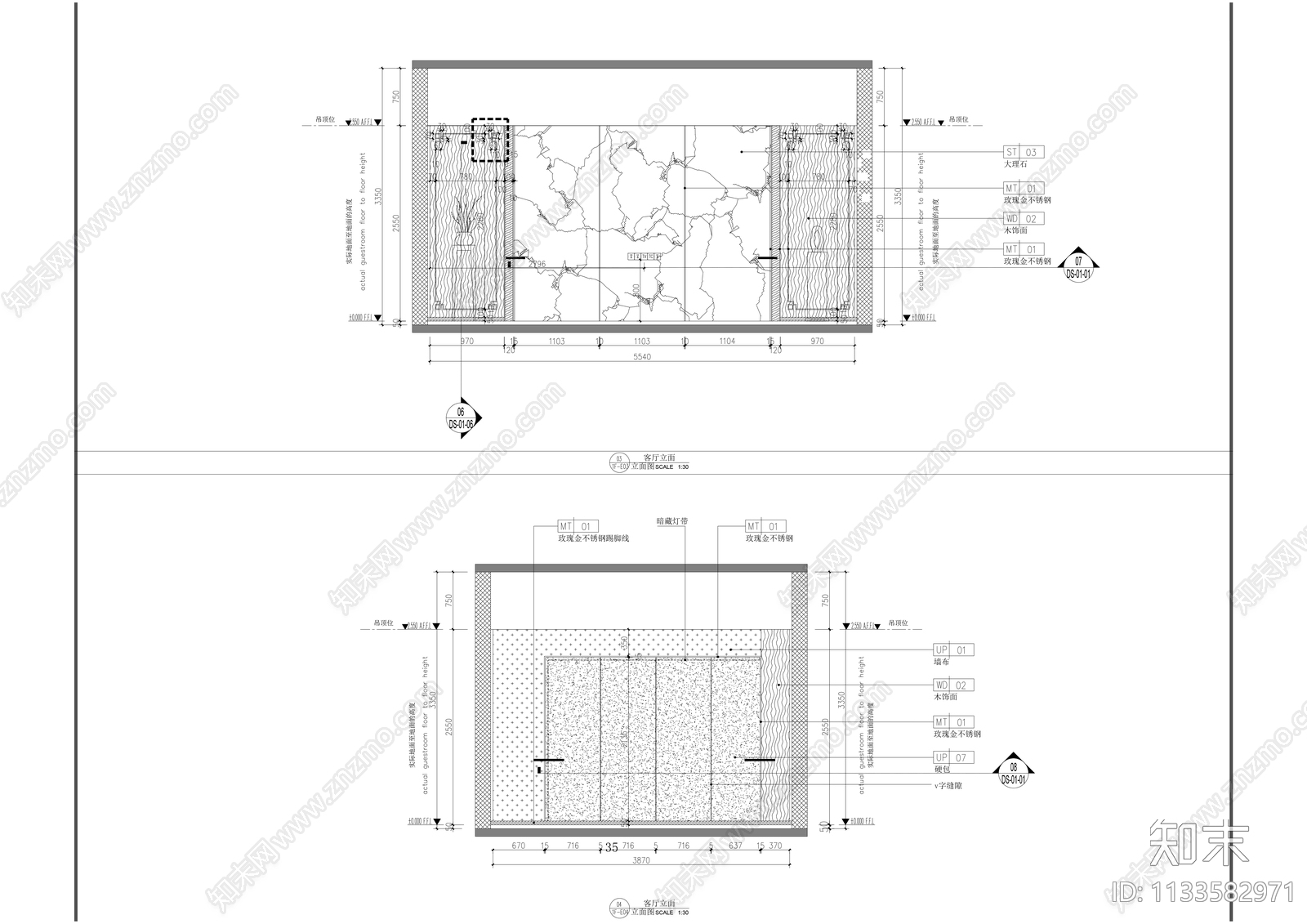 三层新中式别墅室内cad施工图下载【ID:1133582971】