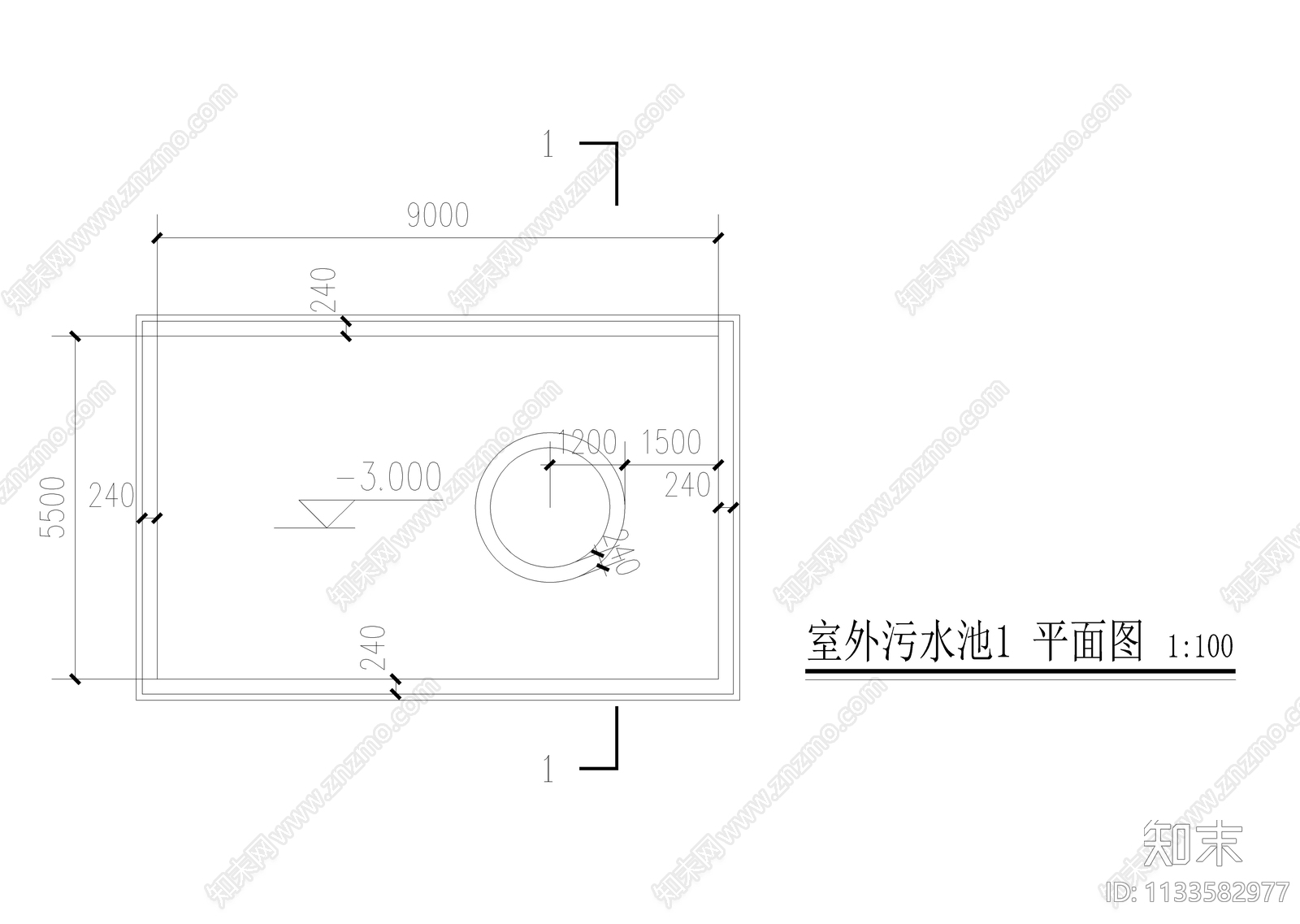 3个室外污水池和水渠详图cad施工图下载【ID:1133582977】