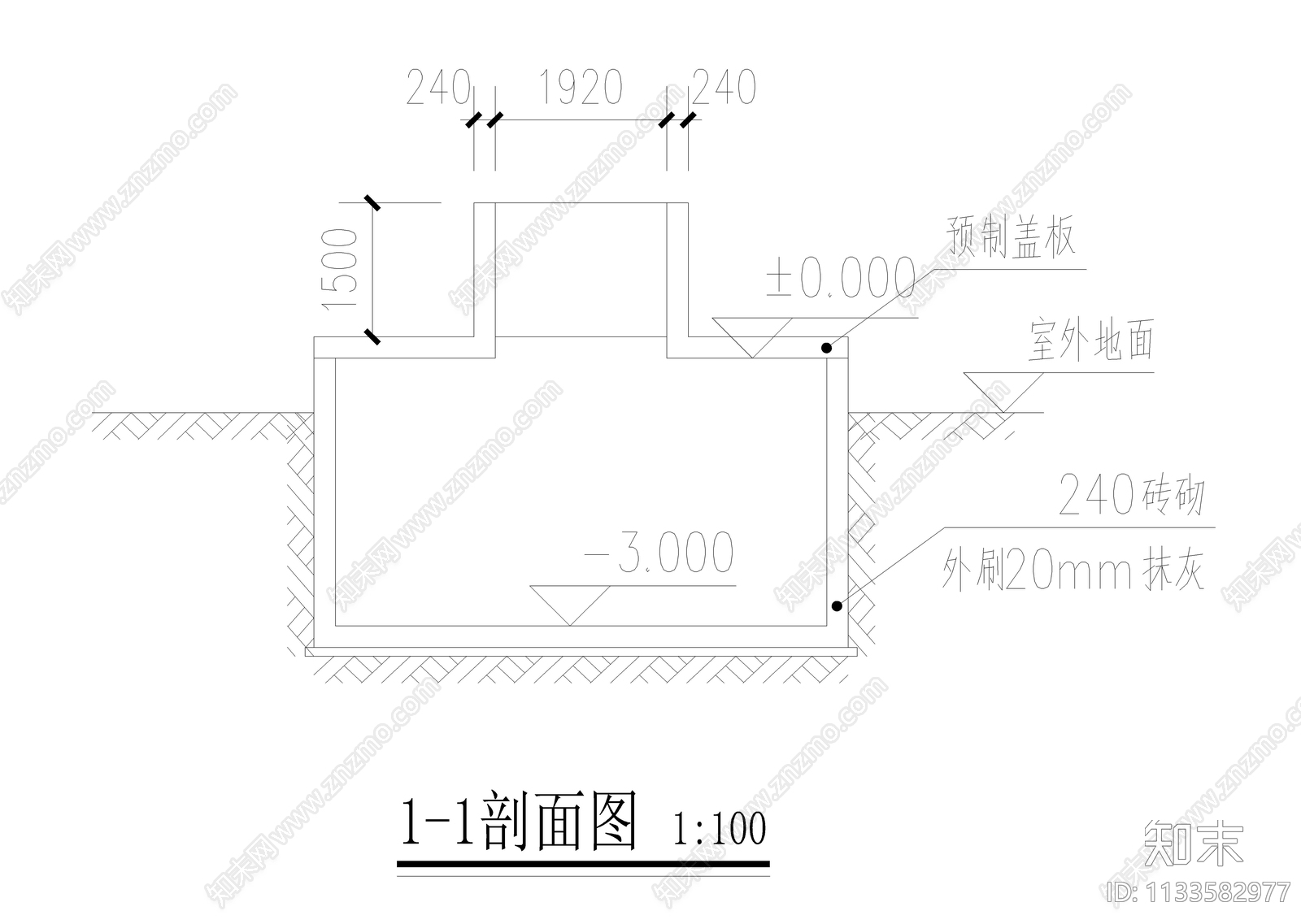 3个室外污水池和水渠详图cad施工图下载【ID:1133582977】