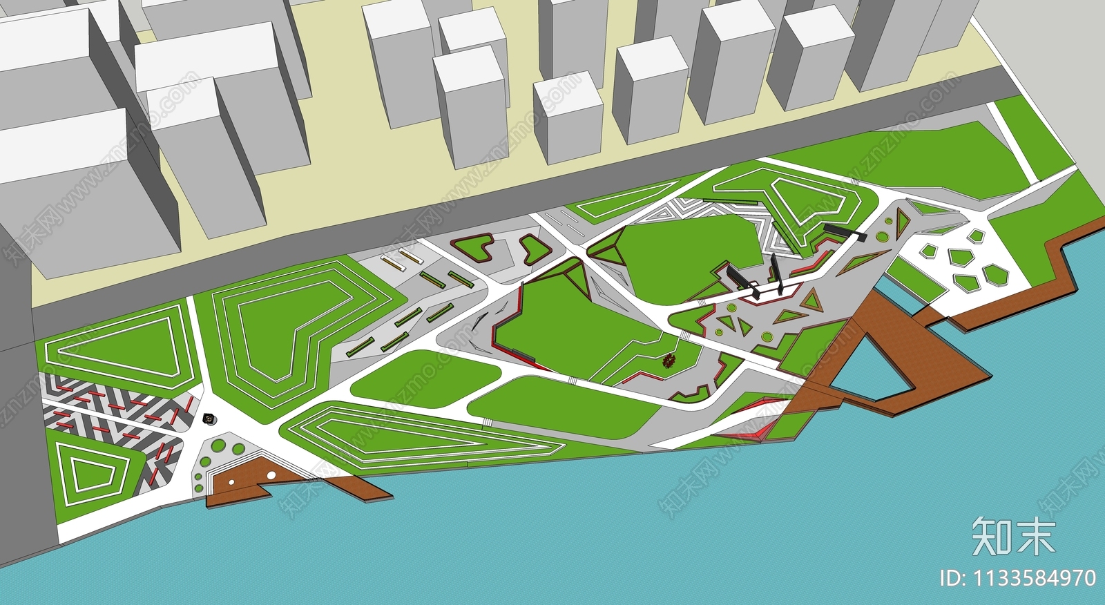 现代滨水公园广场SU模型下载【ID:1133584970】
