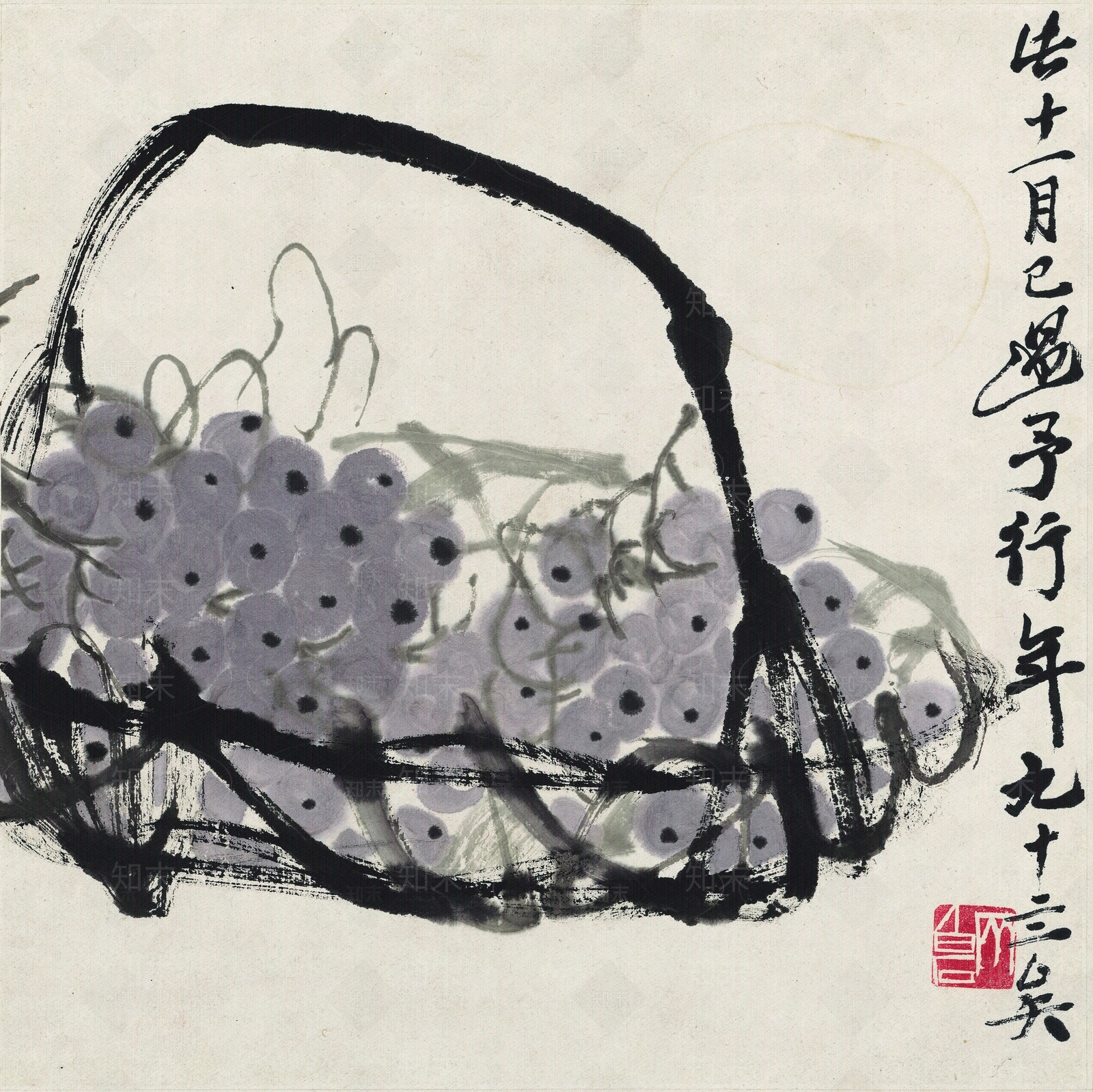 中式齐白石葡萄图装饰画贴图下载【ID:1133599982】