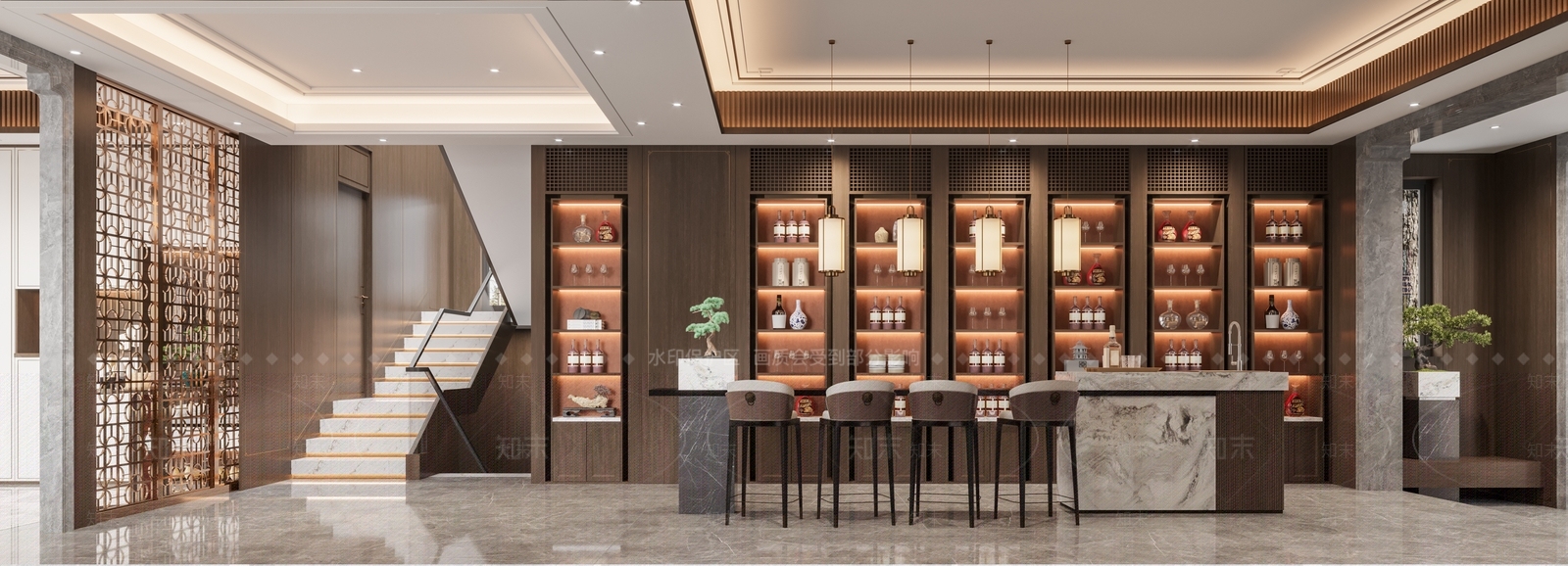 新中式别墅餐厅3D模型下载【ID:1133604906】